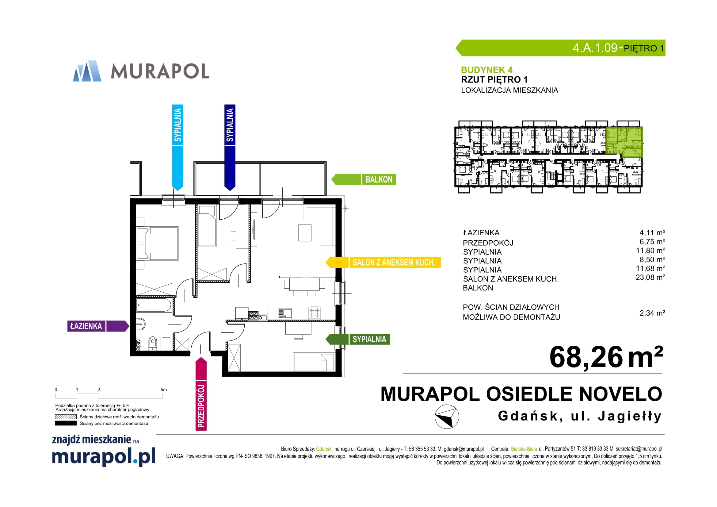 Mieszkanie 68,26 m², piętro 1, oferta nr 4.A.1.09, Murapol Osiedle Novelo, Gdańsk, Orunia Górna-Gdańsk Południe, Gdańsk-Południe, ul. Władysława Jagiełły-idx