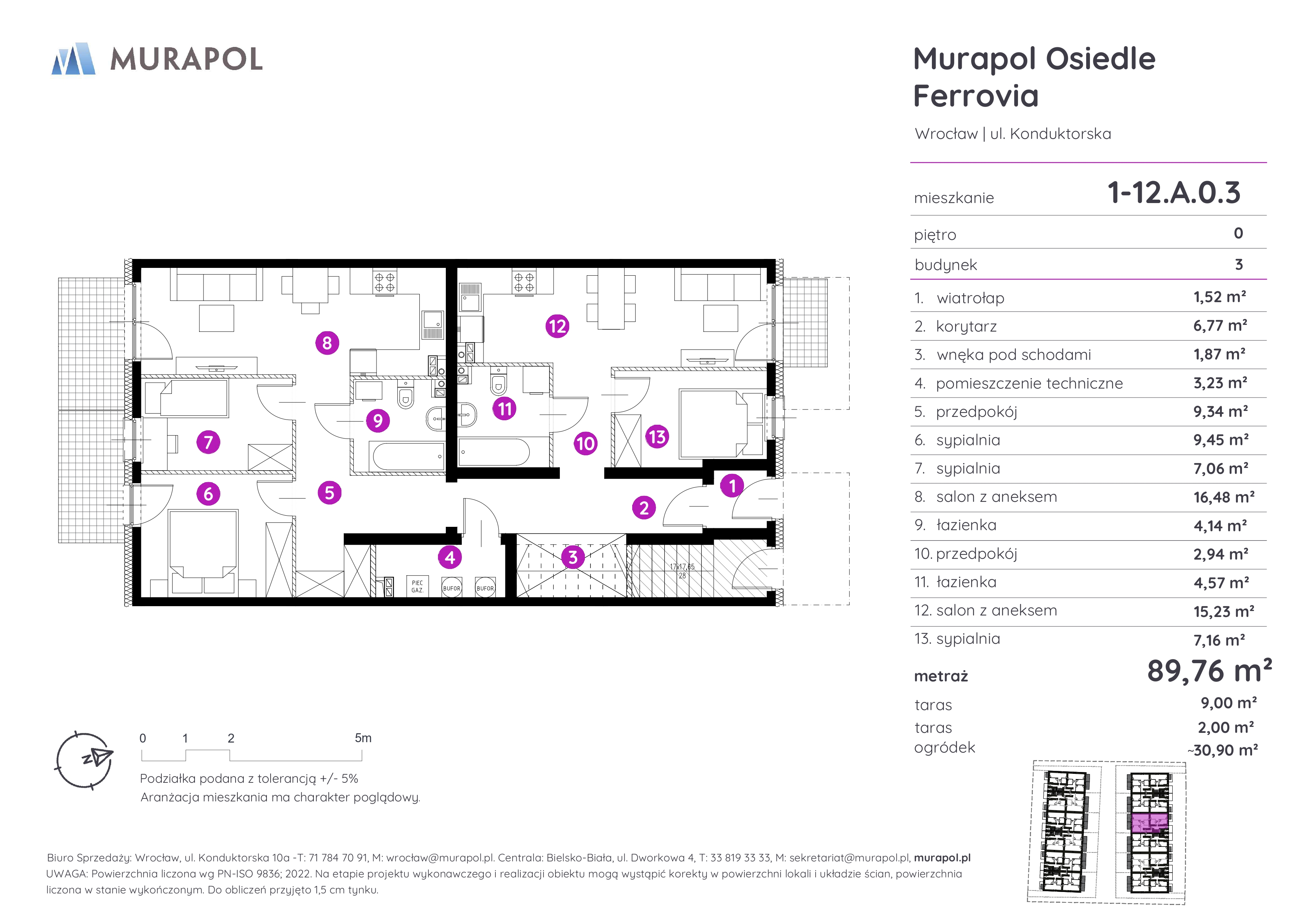 Mieszkanie 89,76 m², parter, oferta nr 1-12.A.0.3, Murapol Osiedle Ferrovia, Wrocław, Brochów, Krzyki, ul. Konduktorska-idx