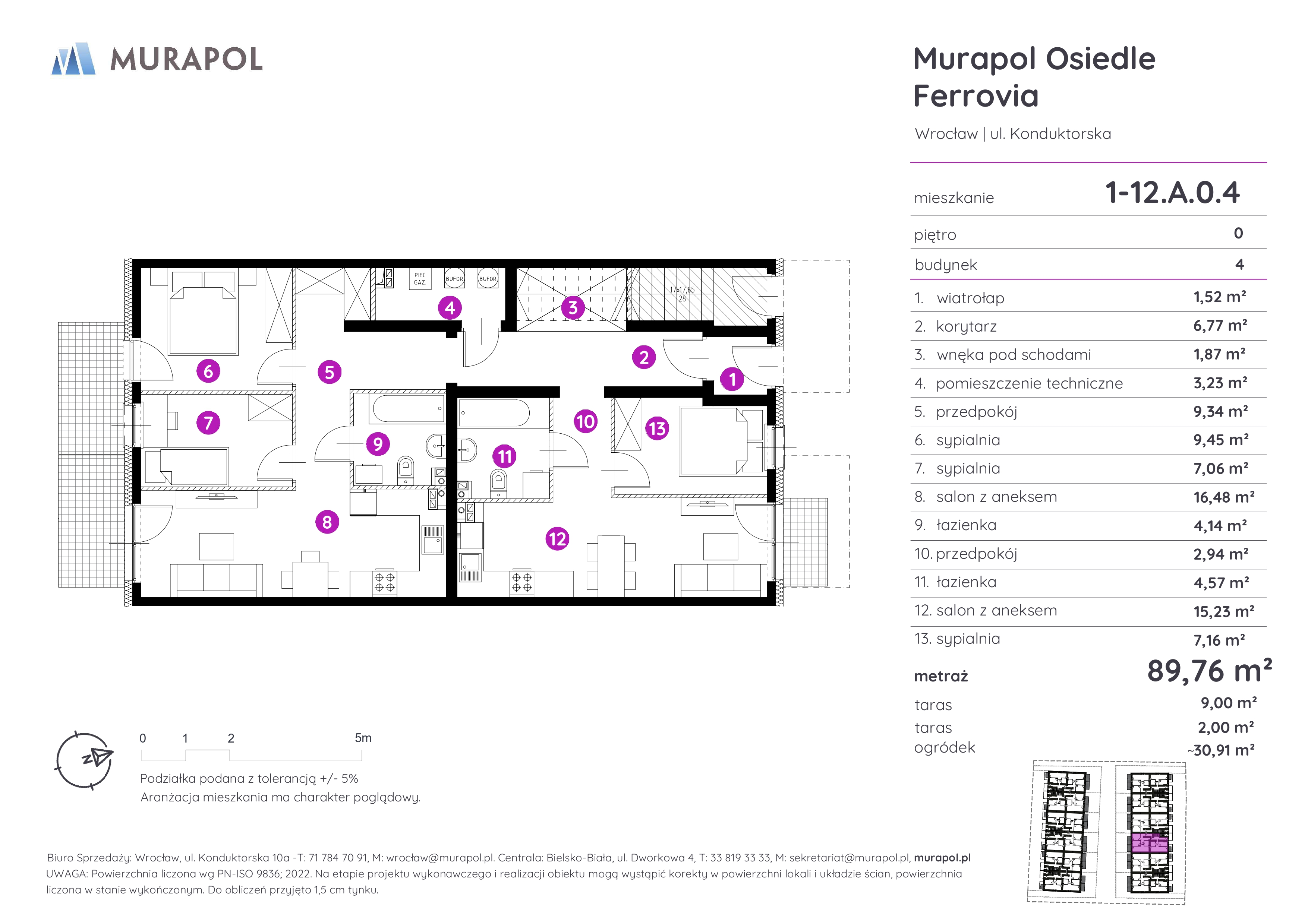 Mieszkanie 89,76 m², parter, oferta nr 1-12.A.0.4, Murapol Osiedle Ferrovia, Wrocław, Brochów, Krzyki, ul. Konduktorska-idx