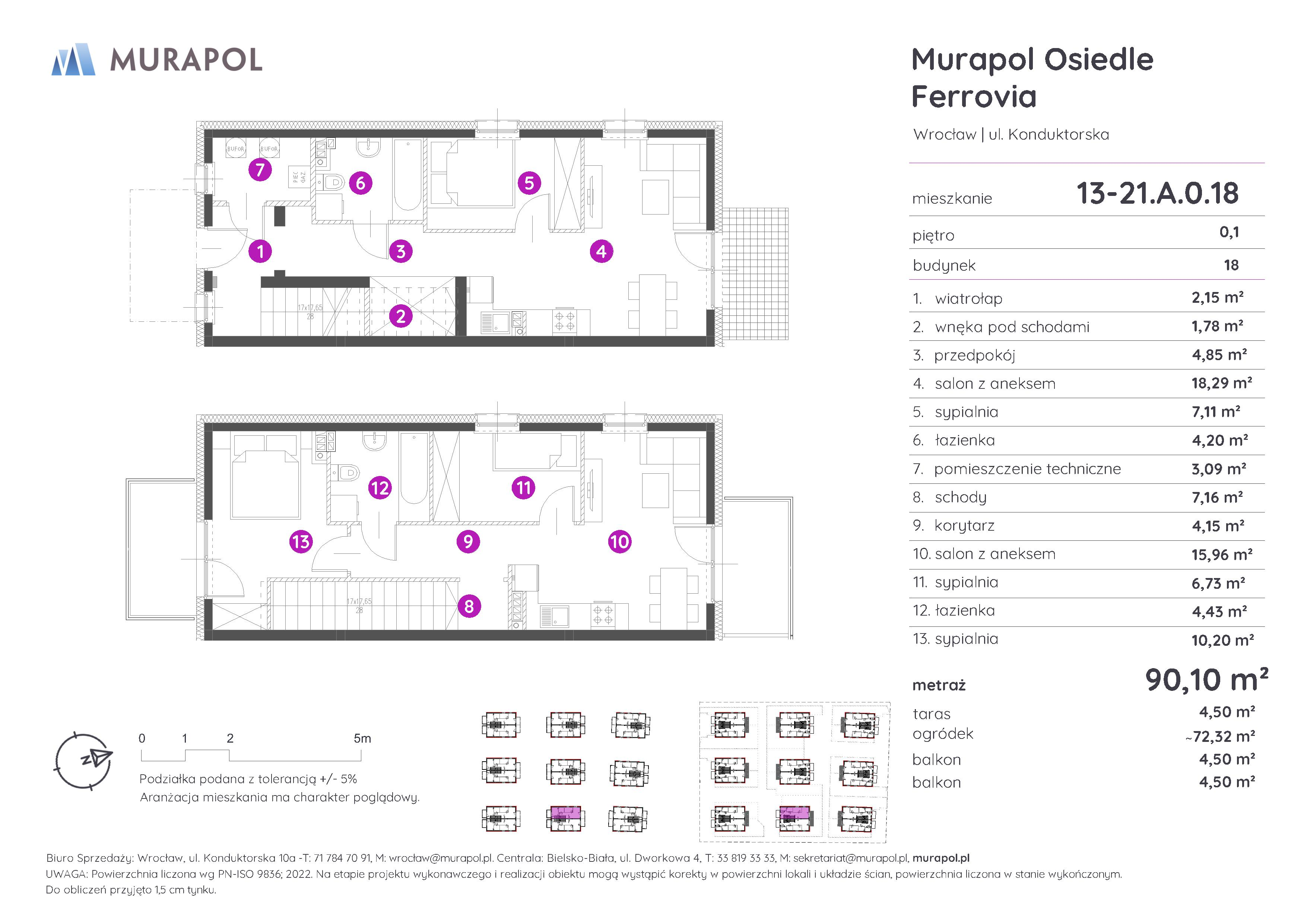 Mieszkanie 90,10 m², parter, oferta nr 13-21.A.0.18, Murapol Osiedle Ferrovia, Wrocław, Brochów, Krzyki, ul. Konduktorska-idx