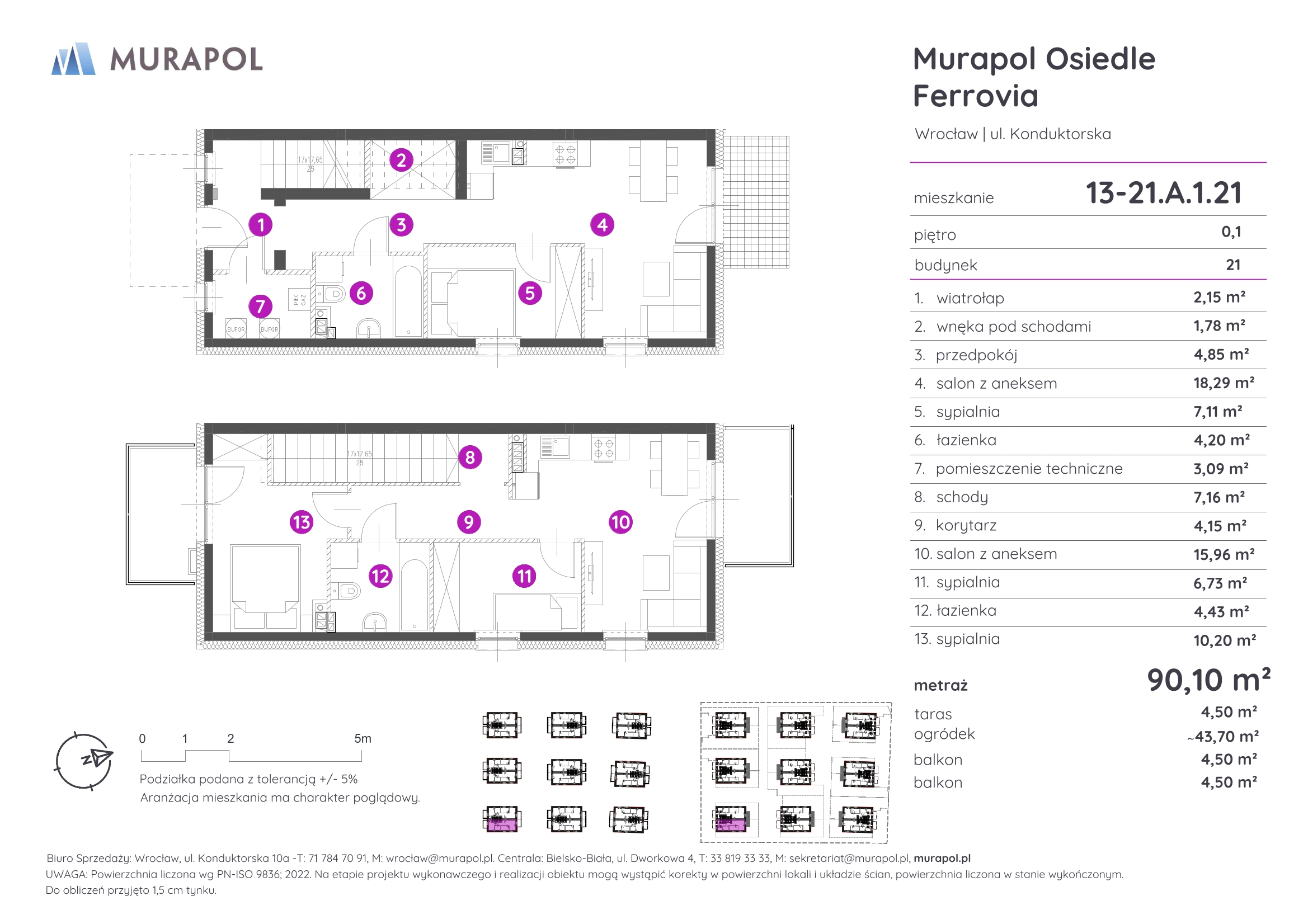 Mieszkanie 90,10 m², parter, oferta nr 13-21.A.1.21, Murapol Osiedle Ferrovia, Wrocław, Brochów, Krzyki, ul. Konduktorska-idx