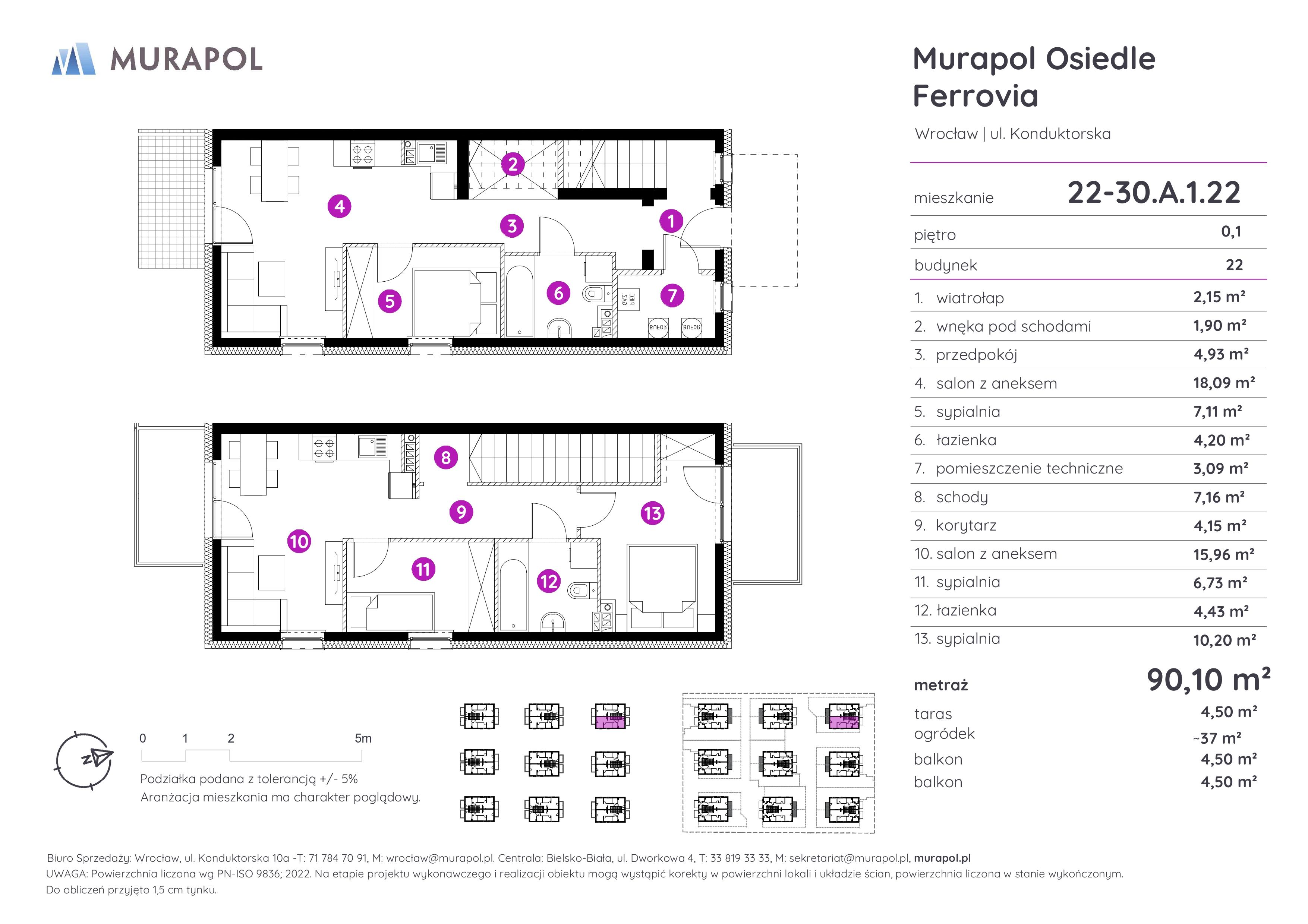 Mieszkanie 90,10 m², parter, oferta nr 22-30.A.1.22, Murapol Osiedle Ferrovia, Wrocław, Brochów, Krzyki, ul. Konduktorska-idx