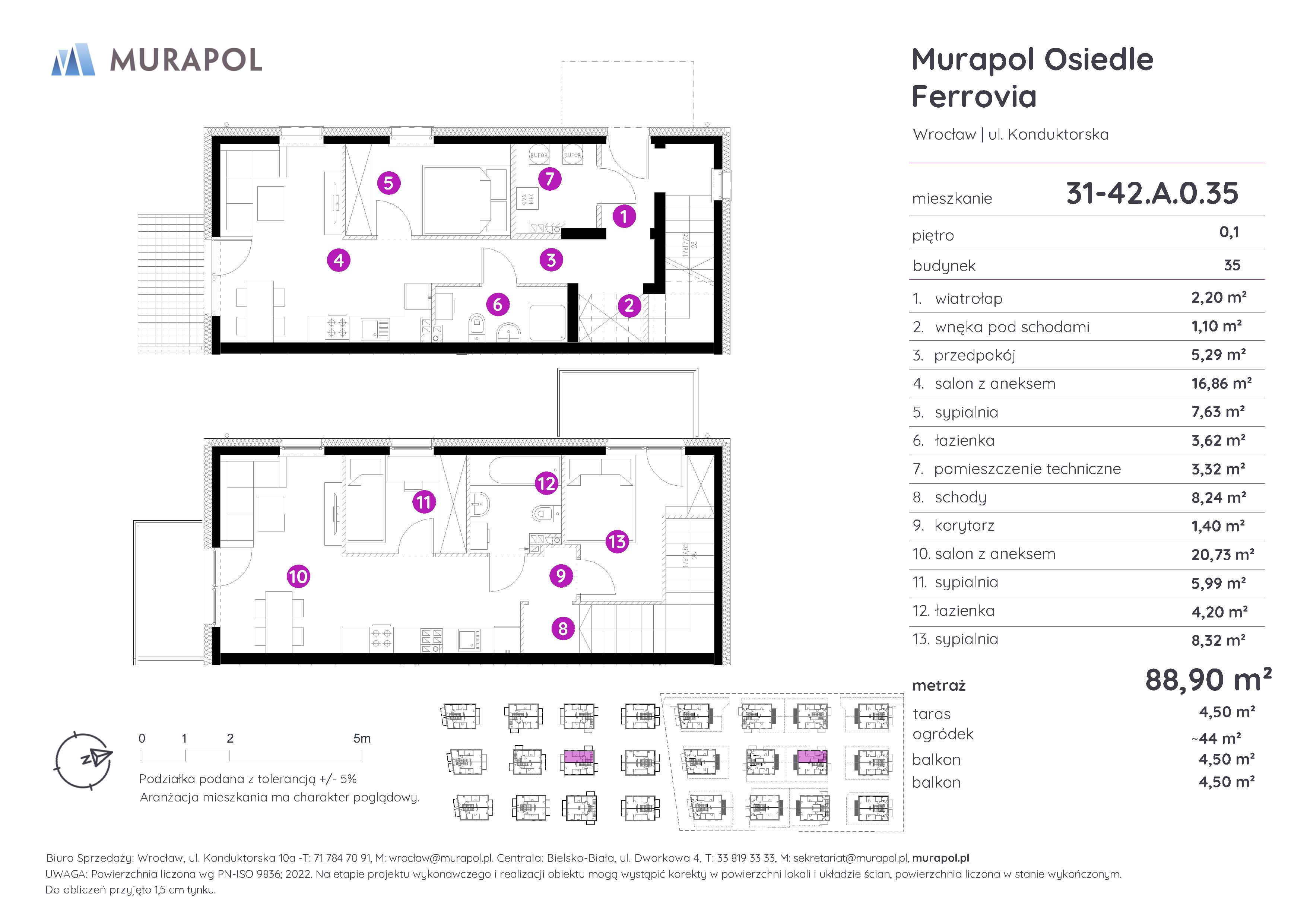 Mieszkanie 88,90 m², parter, oferta nr 31-42.A.0.35, Murapol Osiedle Ferrovia, Wrocław, Brochów, Krzyki, ul. Konduktorska-idx