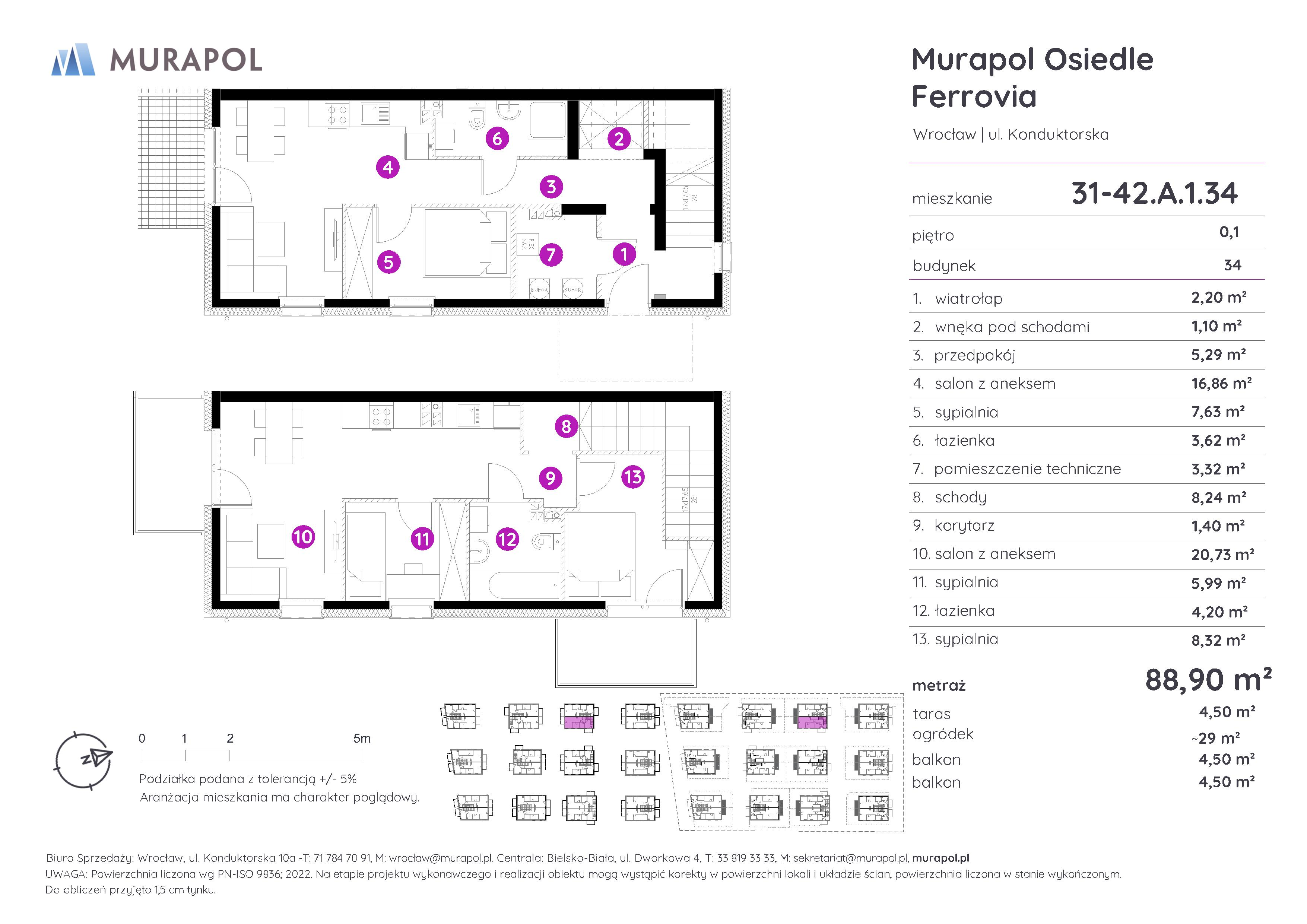 Mieszkanie 88,90 m², parter, oferta nr 31-42.A.1.34, Murapol Osiedle Ferrovia, Wrocław, Brochów, Krzyki, ul. Konduktorska-idx