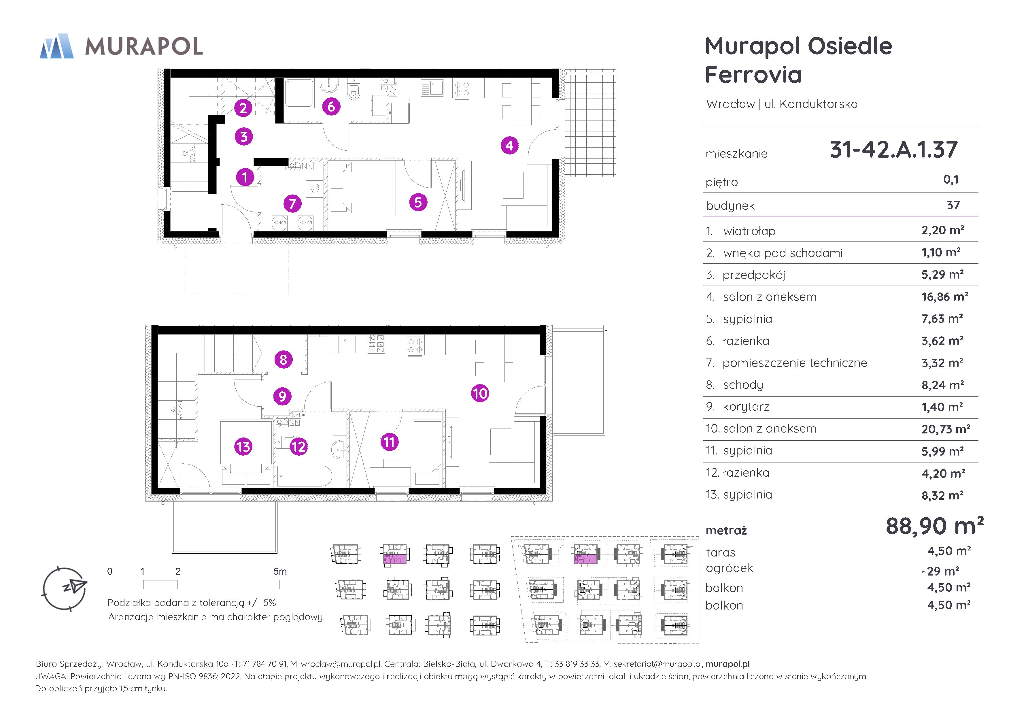 Mieszkanie 88,90 m², parter, oferta nr 31-42.A.1.37, Murapol Osiedle Ferrovia, Wrocław, Brochów, Krzyki, ul. Konduktorska-idx