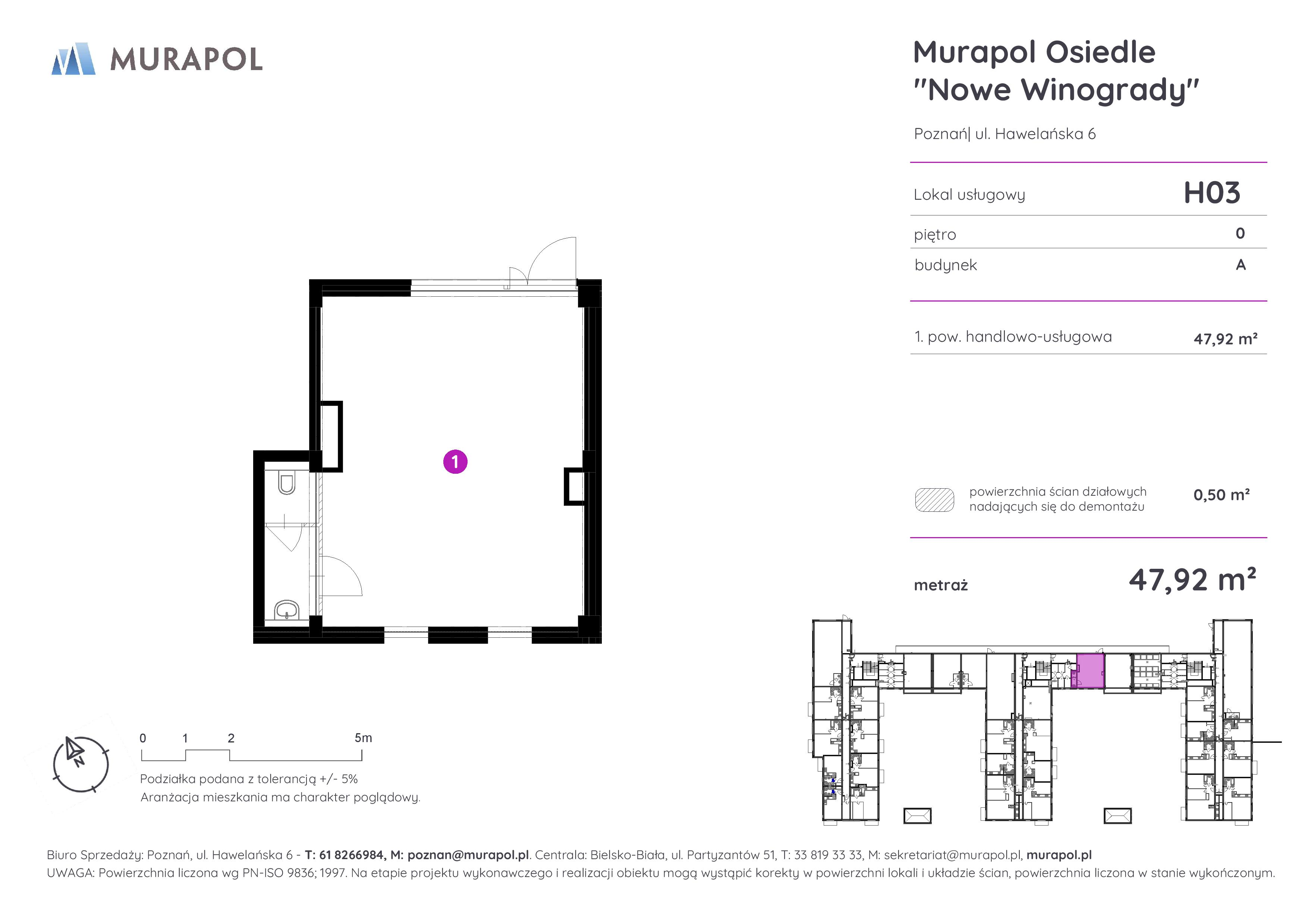 Lokal użytkowy 47,92 m², oferta nr H03, Nowe Winogrady - lokale użytkowe, Poznań, Winogrady, Nowe Winogrady, ul. Hawelańska 6-idx