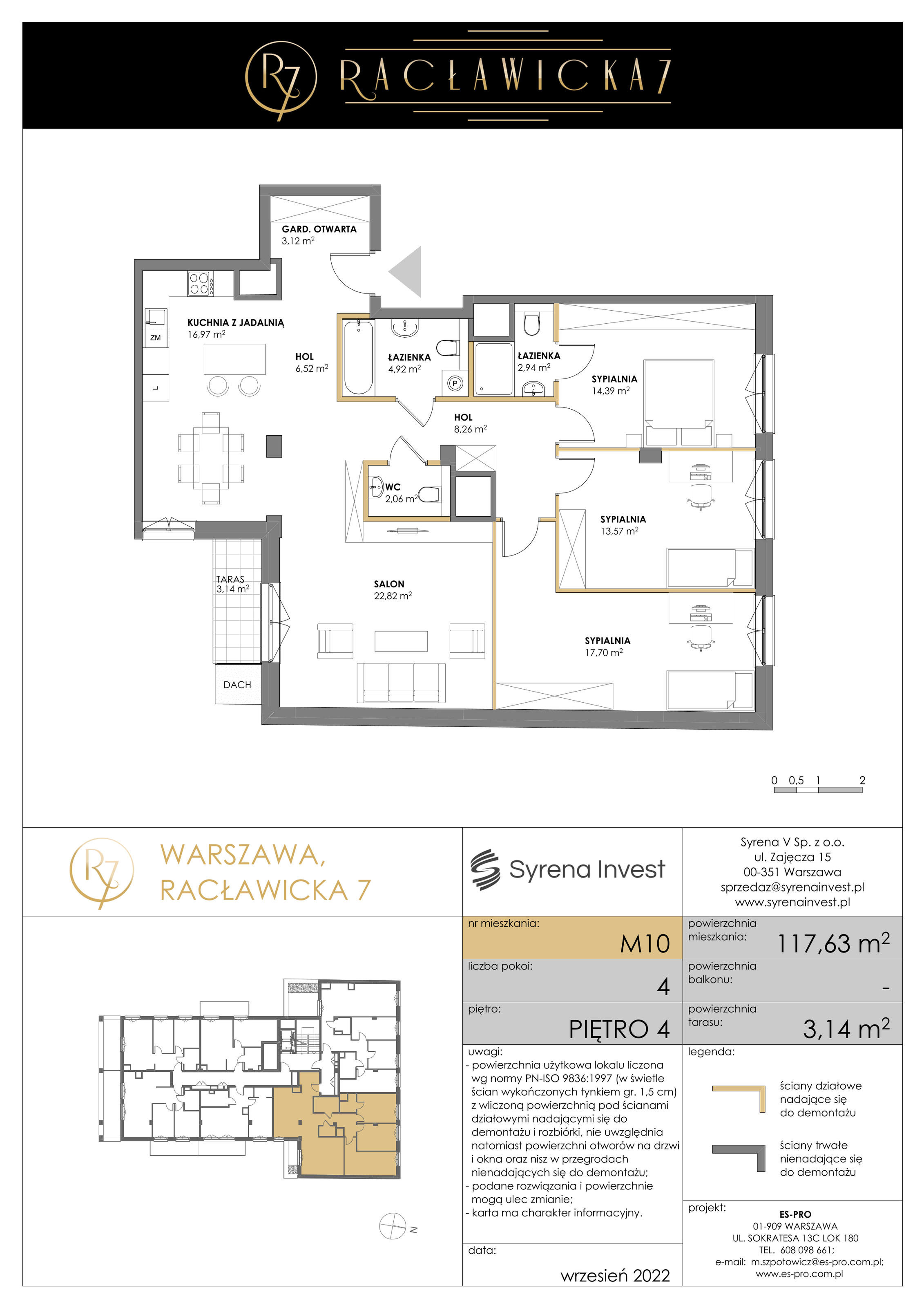 Apartament 117,63 m², piętro 4, oferta nr M10, Racławicka 7, Warszawa, Mokotów, Stary Mokotów, ul. Racławicka 7-idx