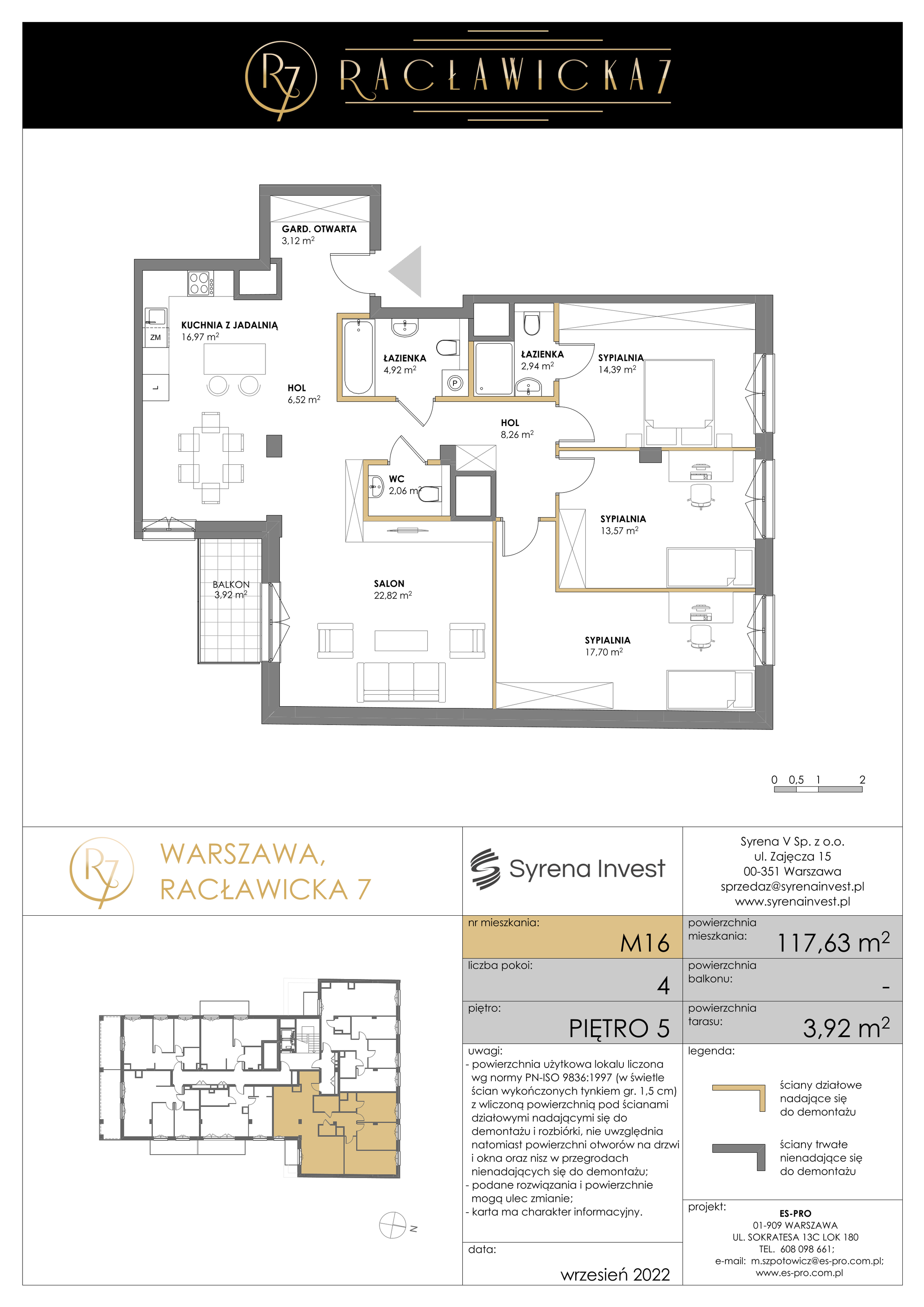 Apartament 117,63 m², piętro 5, oferta nr M16, Racławicka 7, Warszawa, Mokotów, Stary Mokotów, ul. Racławicka 7-idx