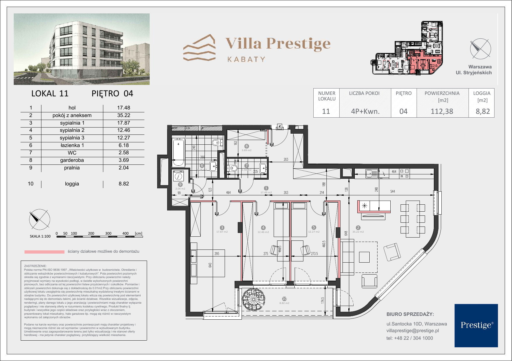 Apartament 113,70 m², piętro 4, oferta nr II/11, Villa Prestige, Warszawa, Ursynów, Kabaty, ul. Stryjeńskich-idx