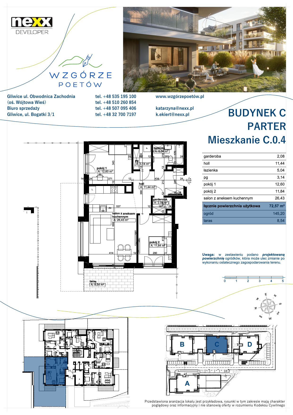 Mieszkanie 72,57 m², parter, oferta nr C.0.4, Wzgórze Poetów, Gliwice, Wójtowa Wieś, ul. T. Mazowieckiego-idx