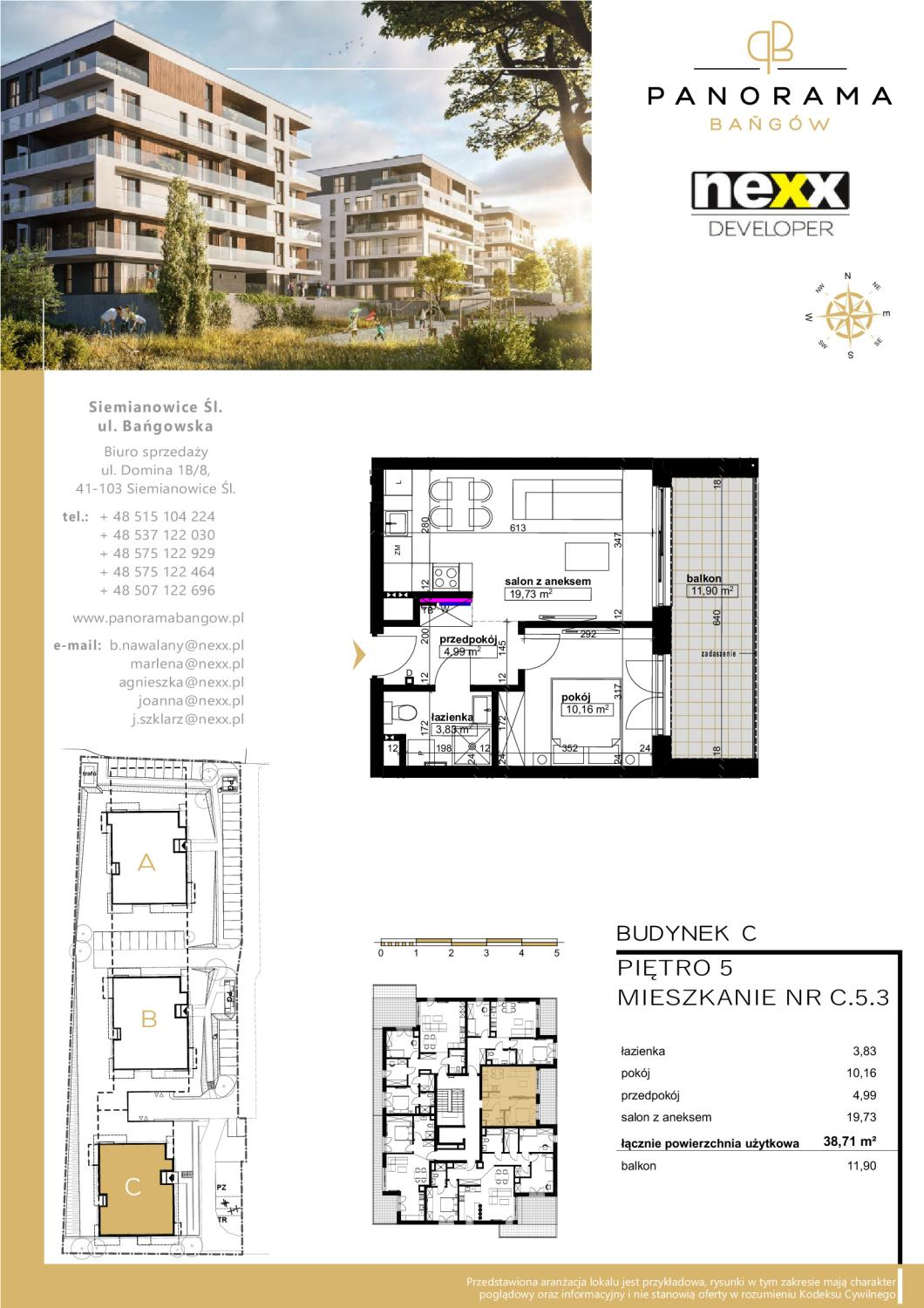 Mieszkanie 38,71 m², piętro 5, oferta nr C 5.3, Panorama Bańgów, Siemianowice Śląskie, Bańgów, ul. Bańgowska-idx