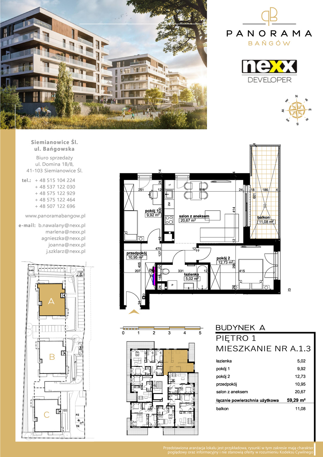 Mieszkanie 59,29 m², piętro 1, oferta nr A 1.3, Panorama Bańgów, Siemianowice Śląskie, Bańgów, ul. Bańgowska-idx