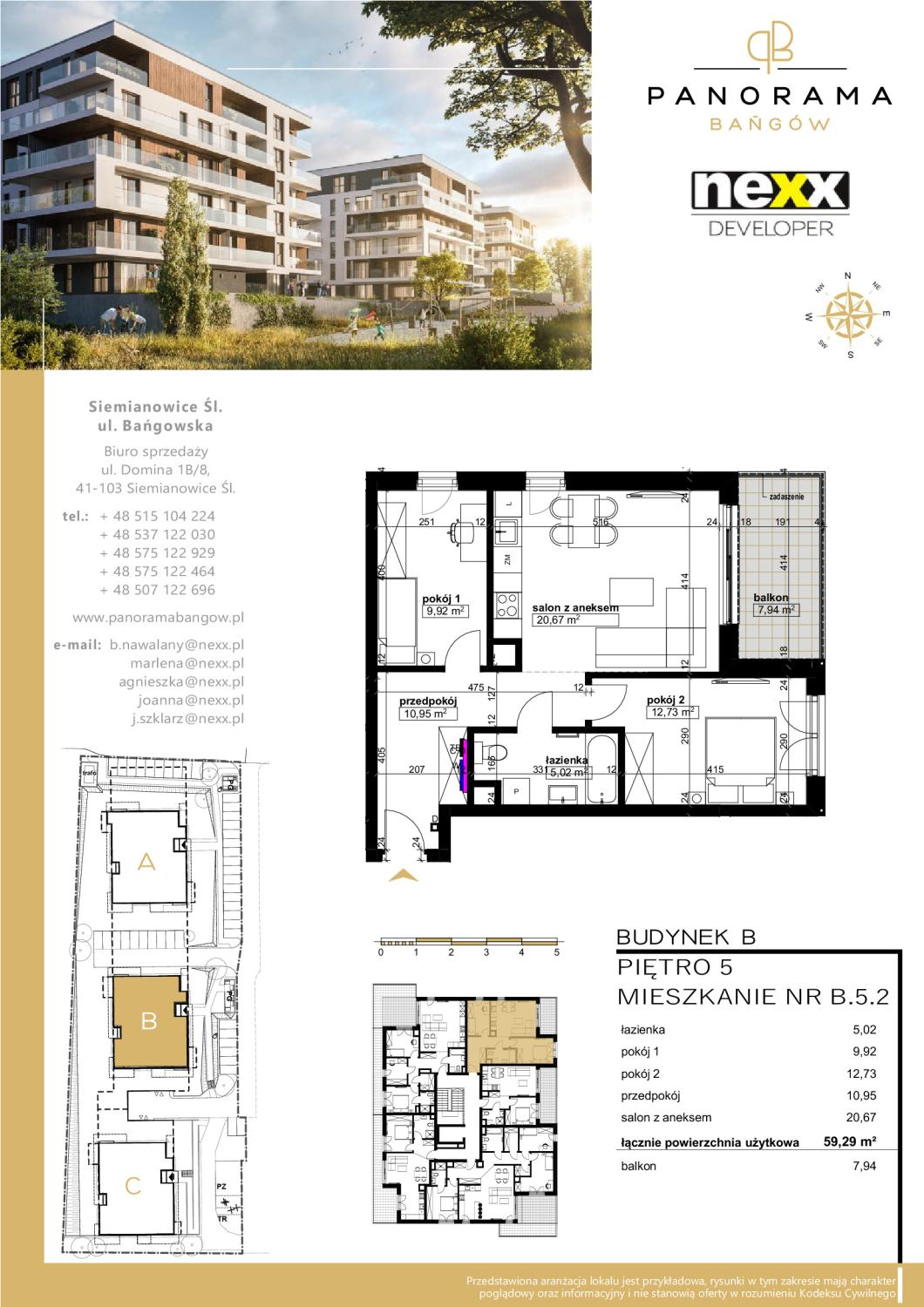 Mieszkanie 59,29 m², piętro 5, oferta nr B 5.2, Panorama Bańgów, Siemianowice Śląskie, Bańgów, ul. Bańgowska-idx