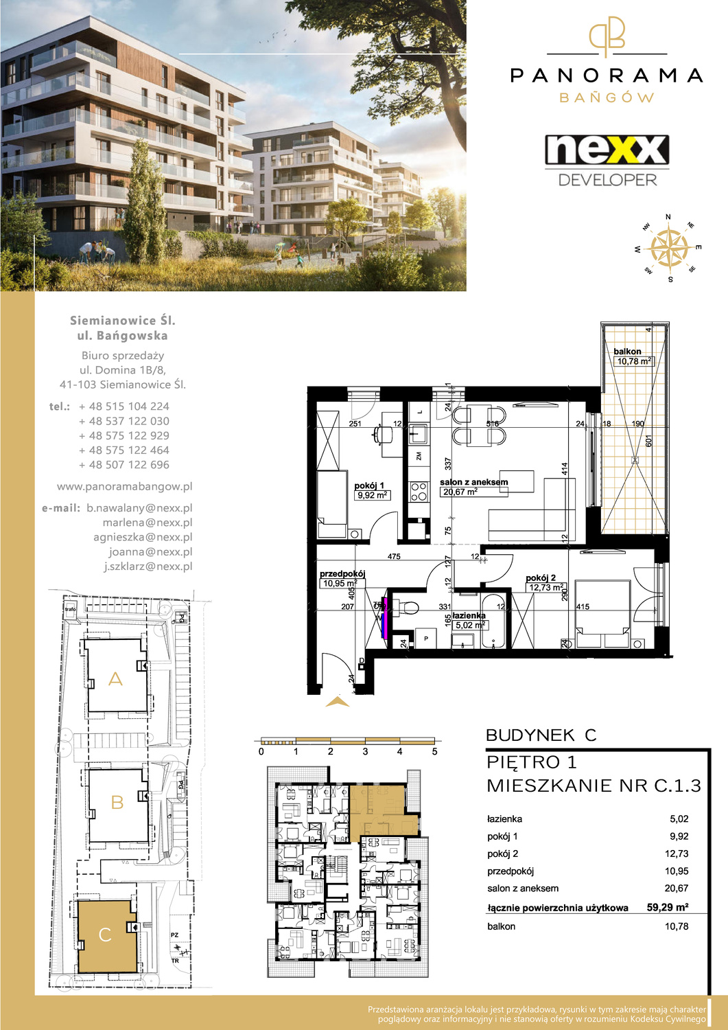 Mieszkanie 59,29 m², piętro 1, oferta nr C 1.3, Panorama Bańgów, Siemianowice Śląskie, Bańgów, ul. Bańgowska-idx