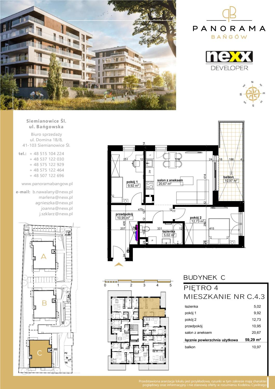 Mieszkanie 59,29 m², piętro 4, oferta nr C 4.3, Panorama Bańgów, Siemianowice Śląskie, Bańgów, ul. Bańgowska-idx