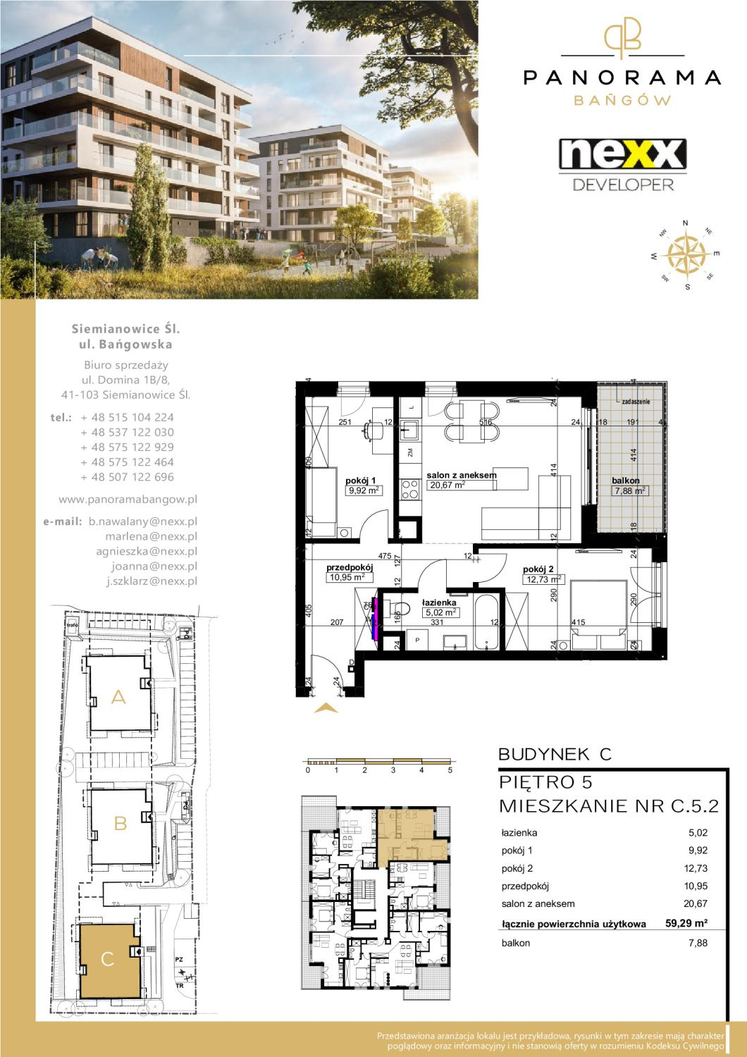 Mieszkanie 59,29 m², piętro 5, oferta nr C 5.2, Panorama Bańgów, Siemianowice Śląskie, Bańgów, ul. Bańgowska-idx