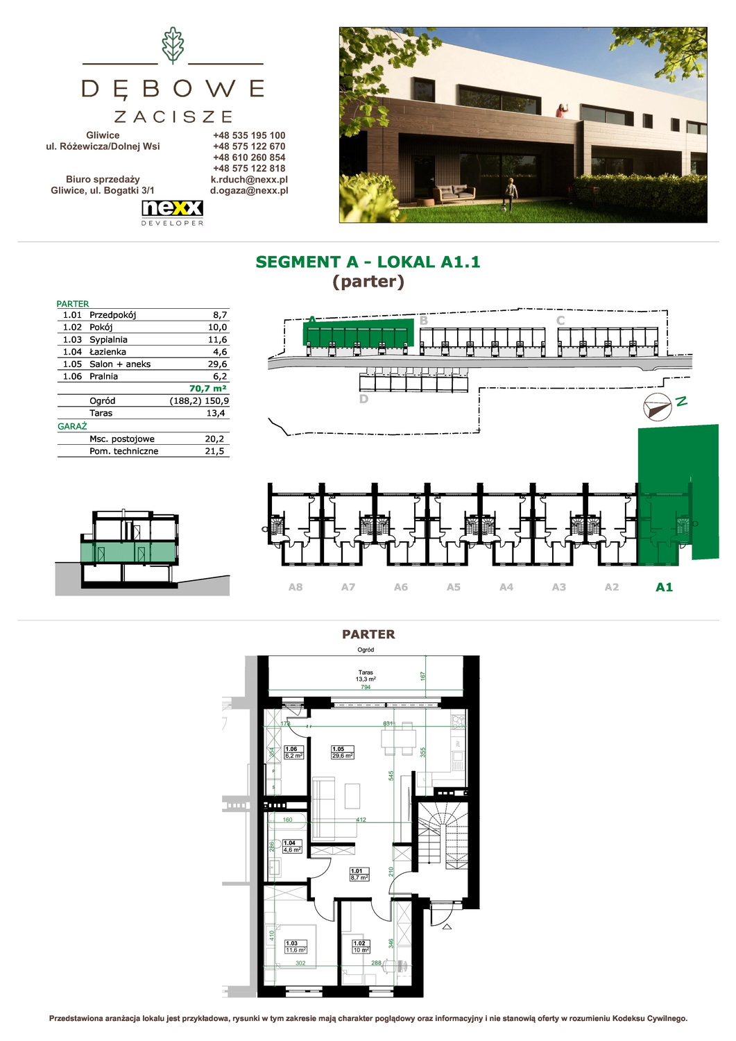 Mieszkanie 70,70 m², parter, oferta nr A1.1, Dębowe Zacisze, Gliwice, Wójtowa Wieś, ul. Dolnej Wsi-idx