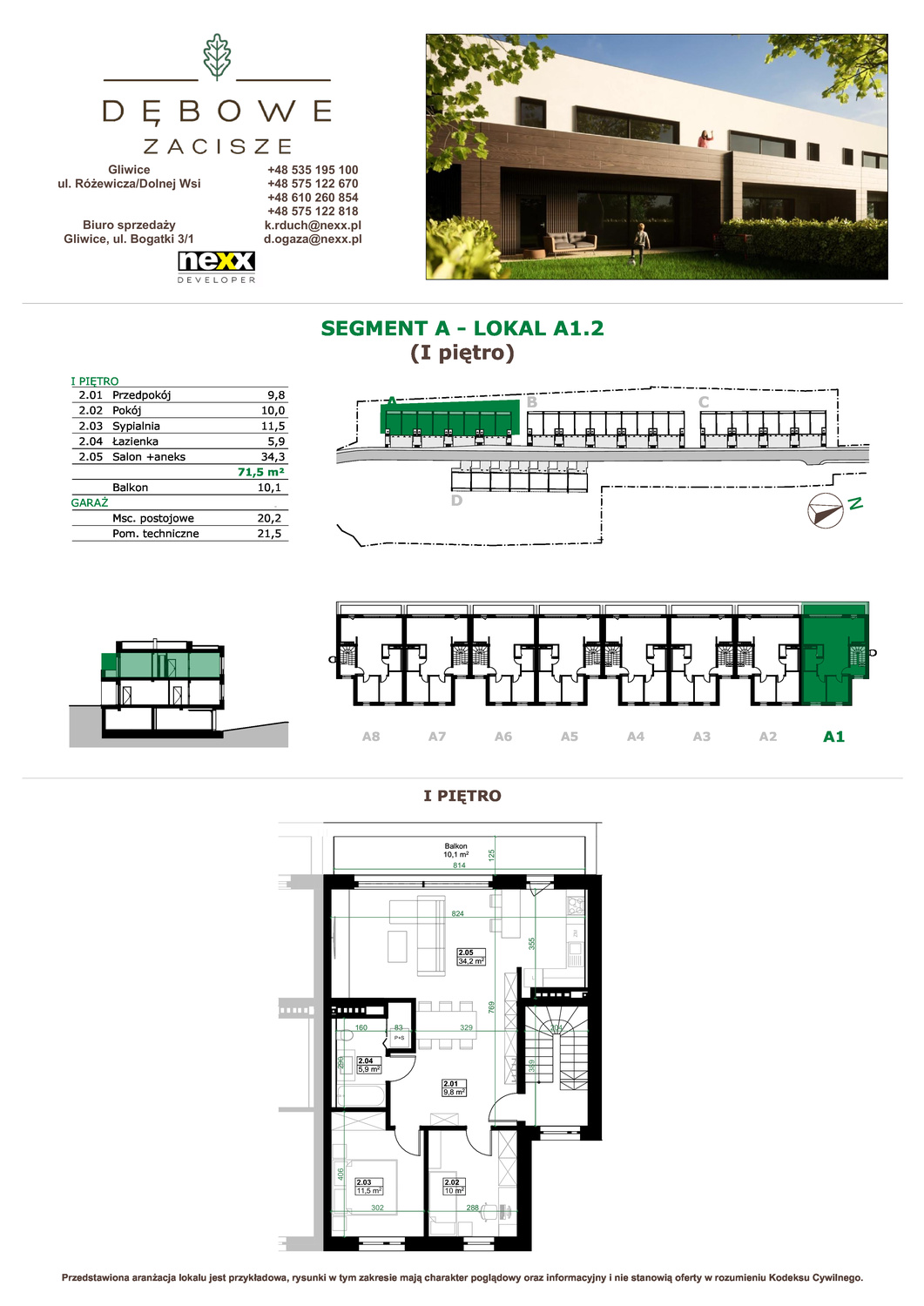 Mieszkanie 71,50 m², piętro 1, oferta nr A1.2, Dębowe Zacisze, Gliwice, Wójtowa Wieś, ul. Dolnej Wsi-idx