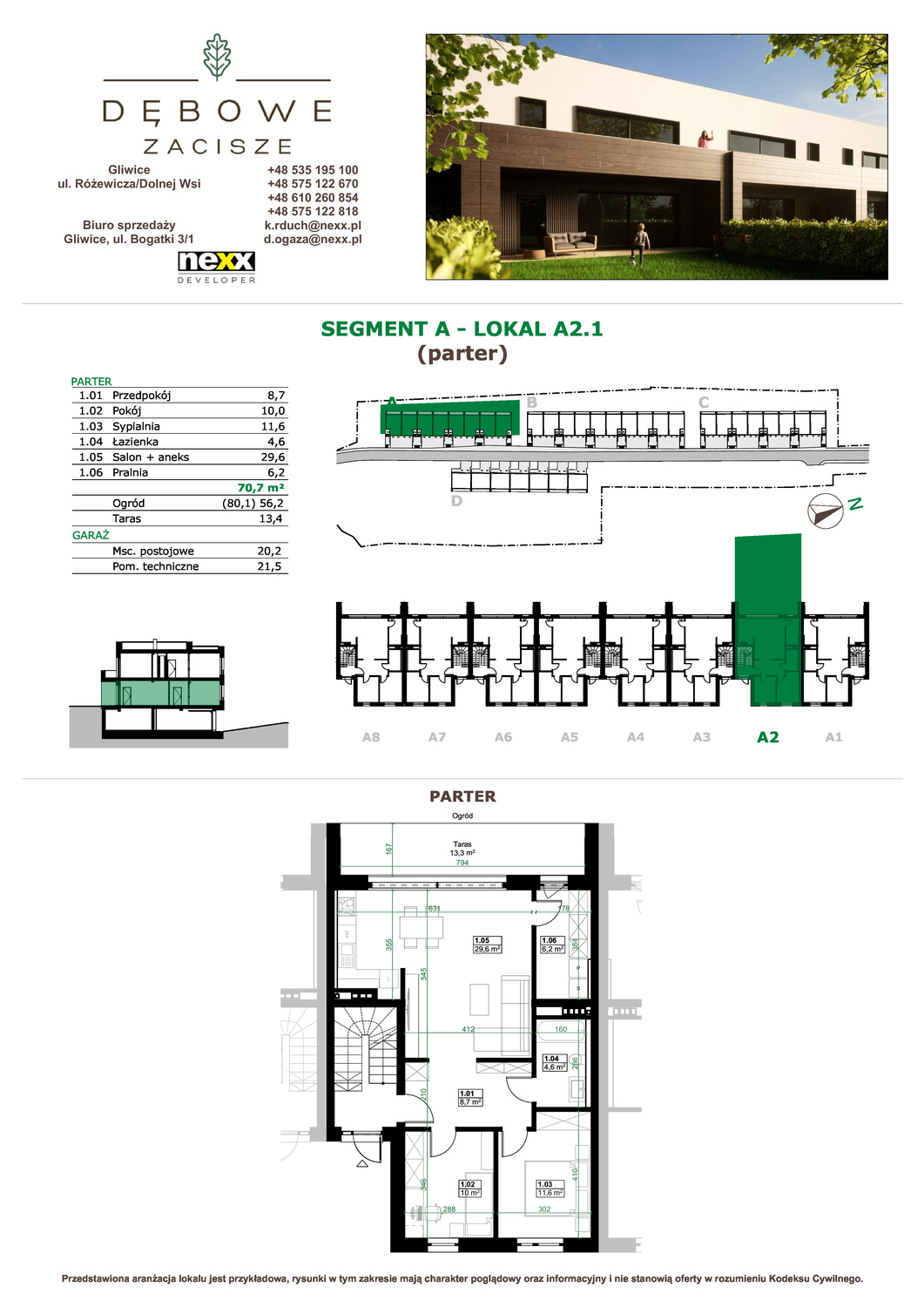 Mieszkanie 70,70 m², parter, oferta nr A2.1, Dębowe Zacisze, Gliwice, Wójtowa Wieś, ul. Dolnej Wsi-idx