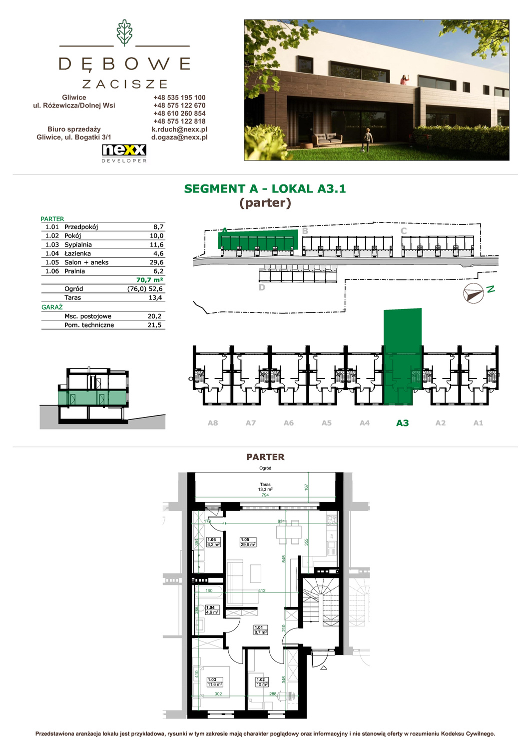 Mieszkanie 70,70 m², parter, oferta nr A3.1, Dębowe Zacisze, Gliwice, Wójtowa Wieś, ul. Dolnej Wsi-idx