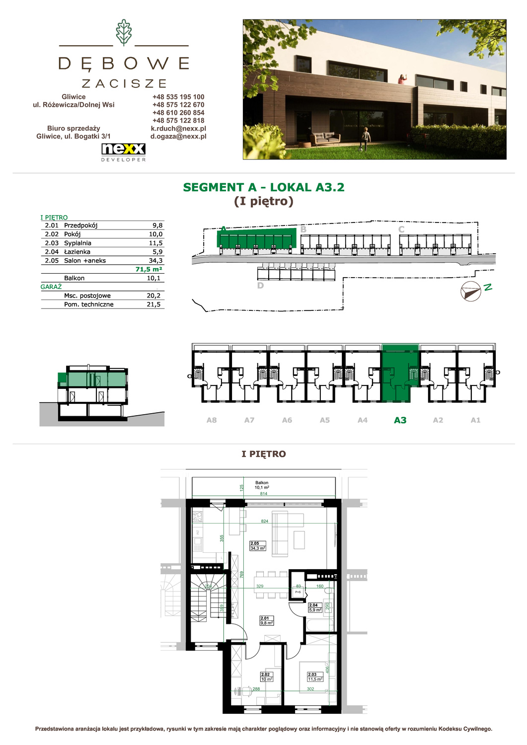 Mieszkanie 71,50 m², piętro 1, oferta nr A3.2, Dębowe Zacisze, Gliwice, Wójtowa Wieś, ul. Dolnej Wsi-idx