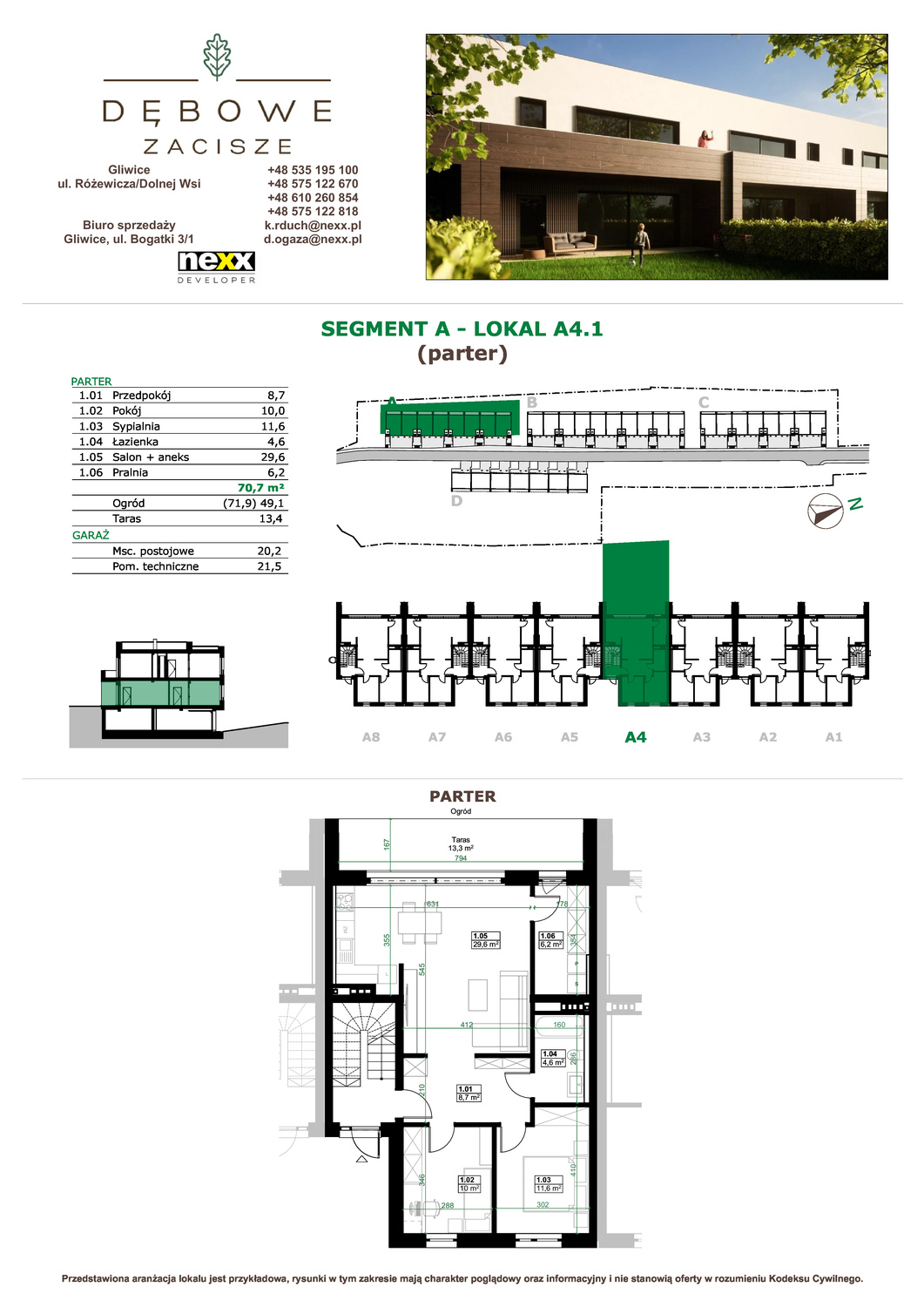 Mieszkanie 70,70 m², parter, oferta nr A4.1, Dębowe Zacisze, Gliwice, Wójtowa Wieś, ul. Dolnej Wsi-idx