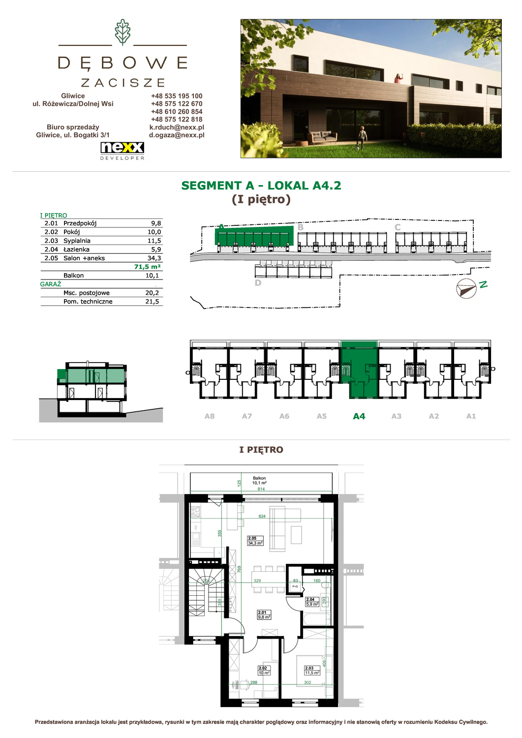 Mieszkanie 71,50 m², piętro 1, oferta nr A4.2, Dębowe Zacisze, Gliwice, Wójtowa Wieś, ul. Dolnej Wsi-idx