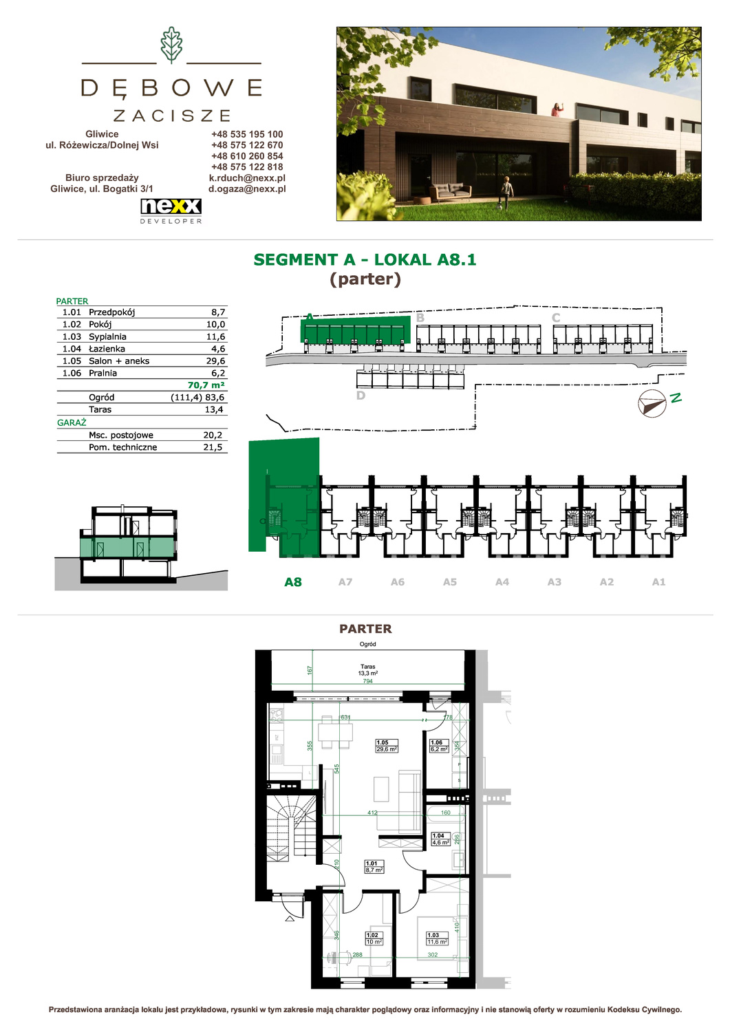 Mieszkanie 70,70 m², parter, oferta nr A8.1, Dębowe Zacisze, Gliwice, Wójtowa Wieś, ul. Dolnej Wsi-idx