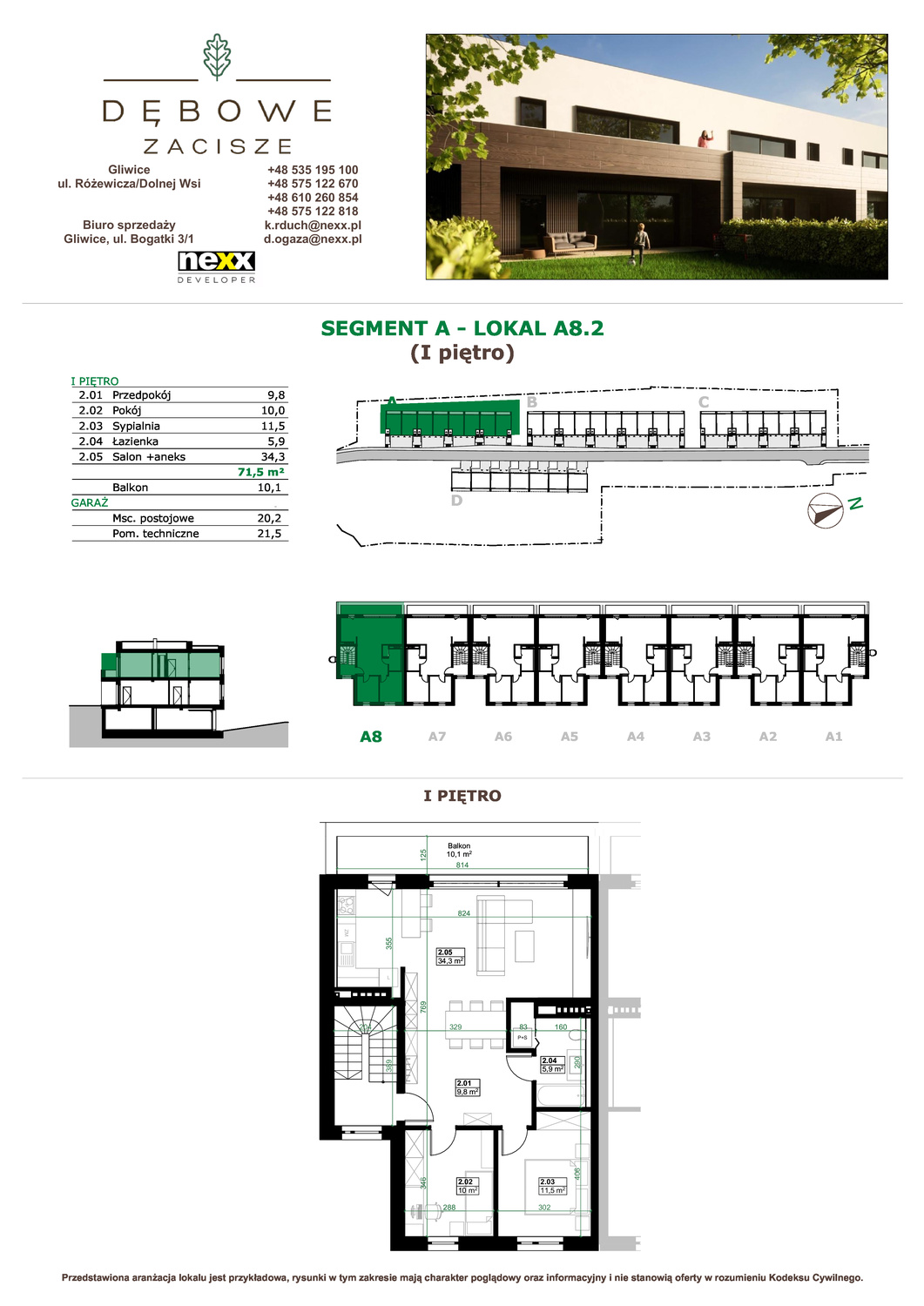 Mieszkanie 71,50 m², piętro 1, oferta nr A8.2, Dębowe Zacisze, Gliwice, Wójtowa Wieś, ul. Dolnej Wsi-idx