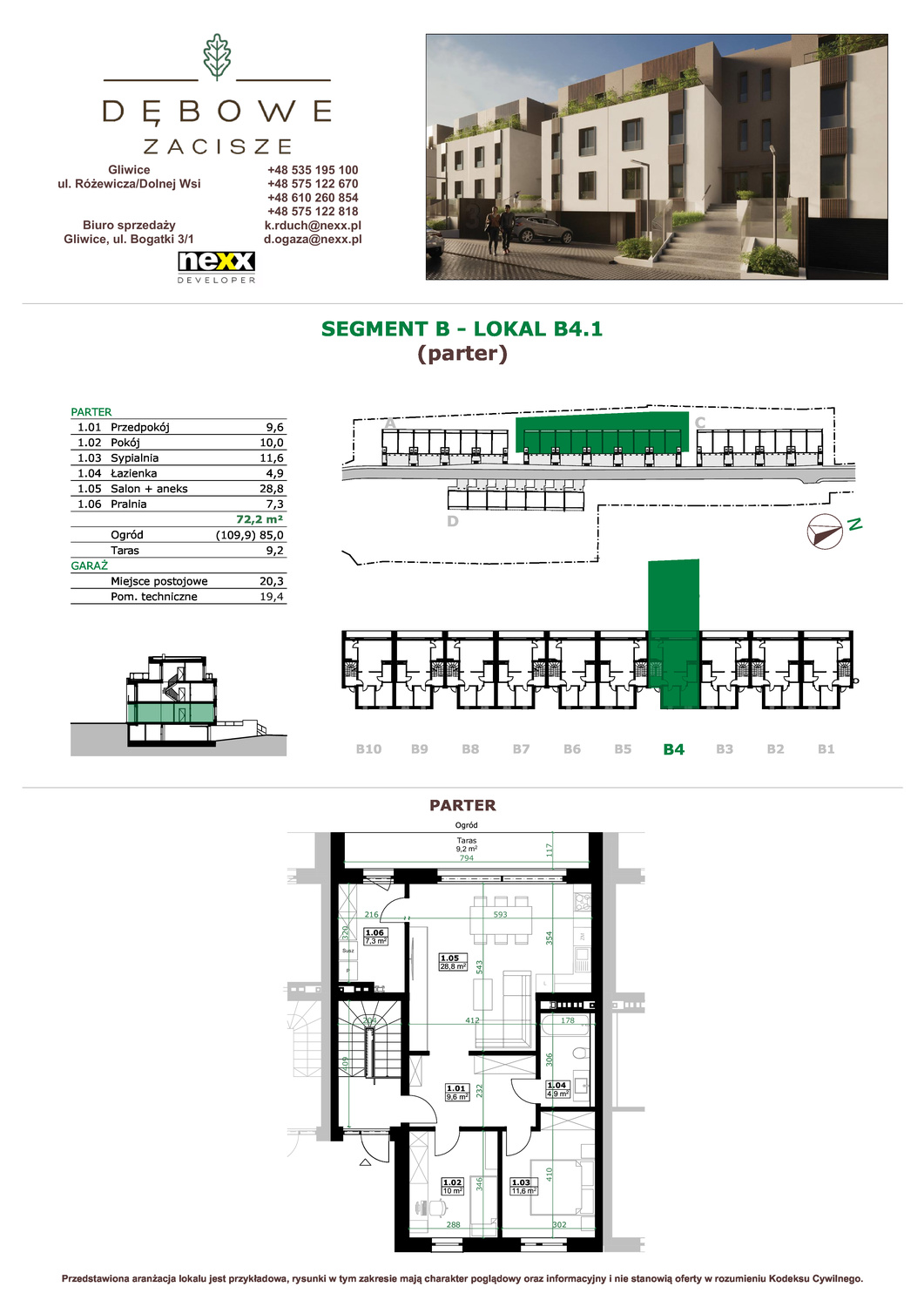 Mieszkanie 72,20 m², parter, oferta nr B4.1, Dębowe Zacisze, Gliwice, Wójtowa Wieś, ul. Dolnej Wsi-idx