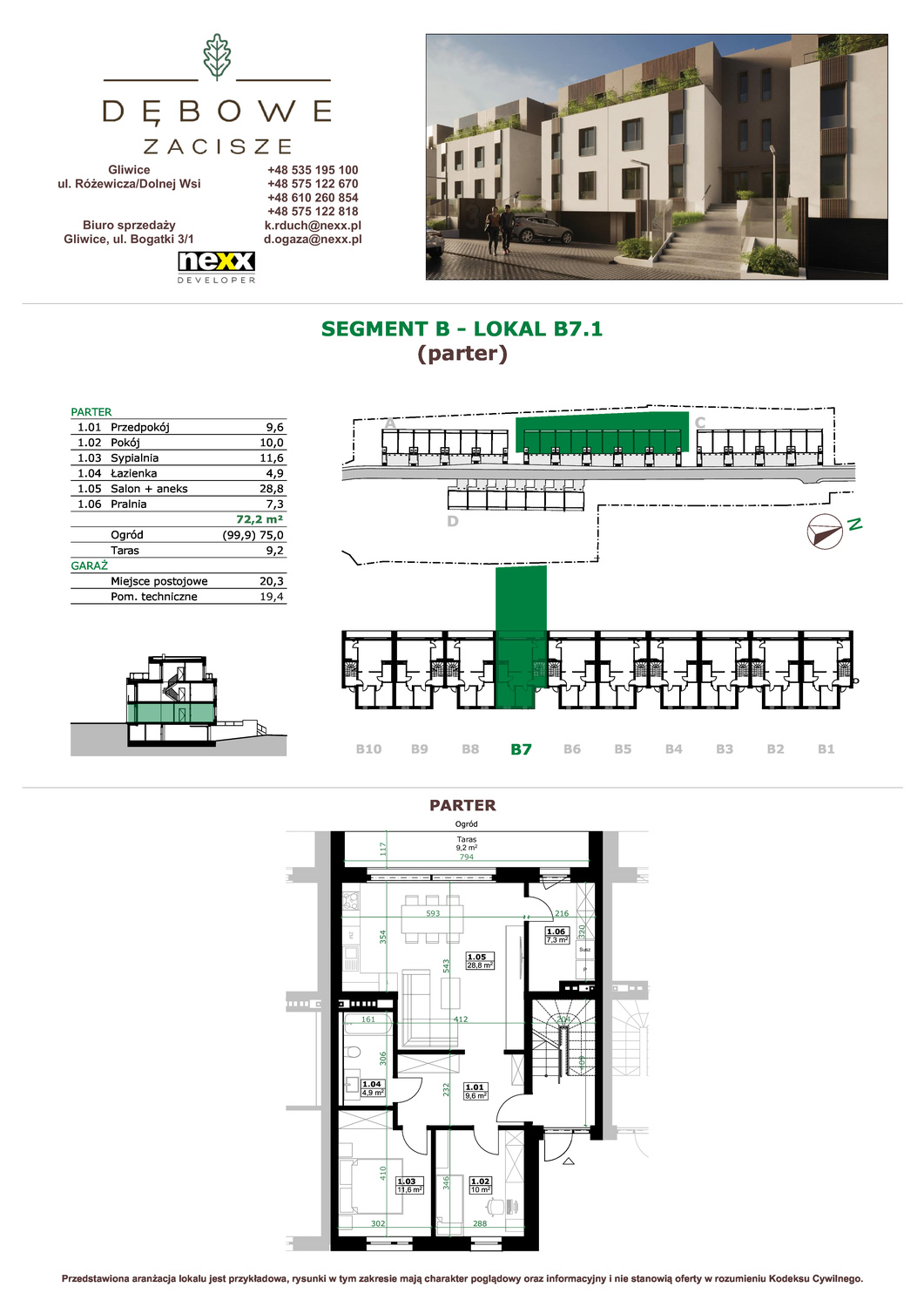 Mieszkanie 72,20 m², parter, oferta nr B7.1, Dębowe Zacisze, Gliwice, Wójtowa Wieś, ul. Dolnej Wsi-idx