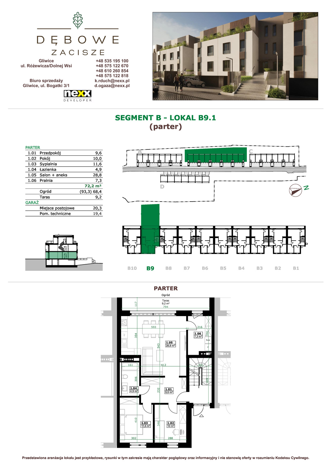 Mieszkanie 72,20 m², parter, oferta nr B9.1, Dębowe Zacisze, Gliwice, Wójtowa Wieś, ul. Dolnej Wsi-idx