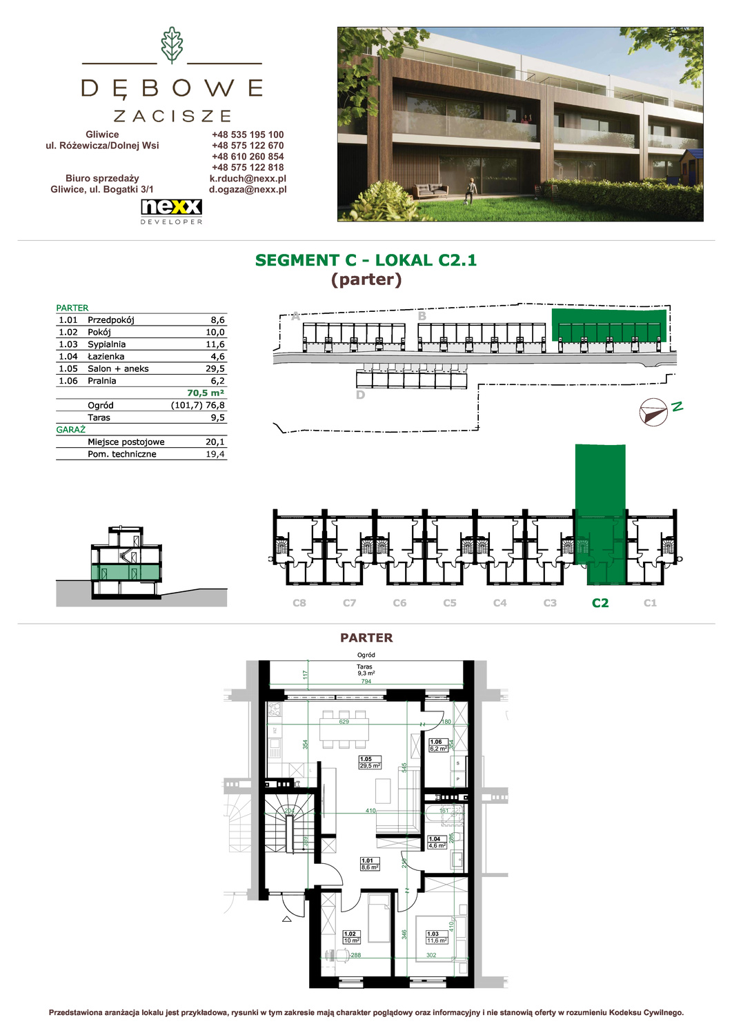 Mieszkanie 70,50 m², parter, oferta nr C2.1, Dębowe Zacisze, Gliwice, Wójtowa Wieś, ul. Dolnej Wsi-idx