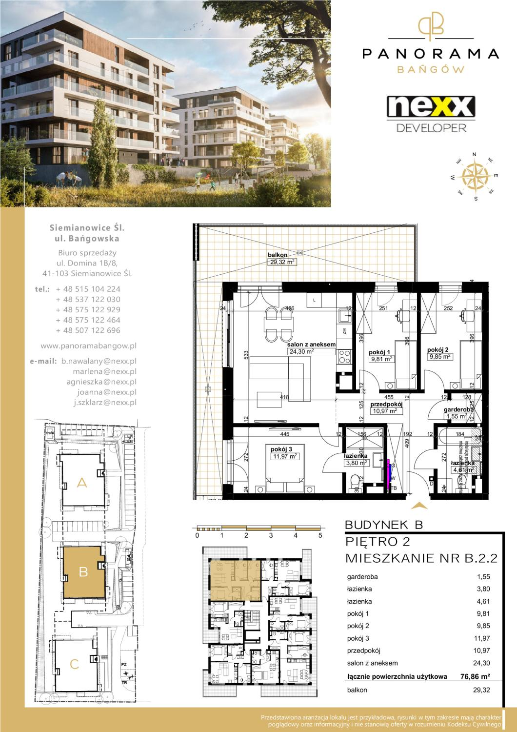 Mieszkanie 76,86 m², piętro 2, oferta nr B 2.2, Panorama Bańgów, Siemianowice Śląskie, Bańgów, ul. Bańgowska-idx