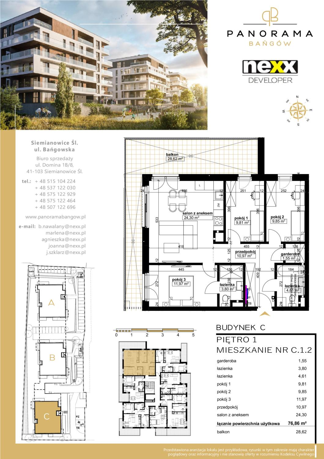 Mieszkanie 76,86 m², piętro 1, oferta nr C 1.2, Panorama Bańgów, Siemianowice Śląskie, Bańgów, ul. Bańgowska-idx