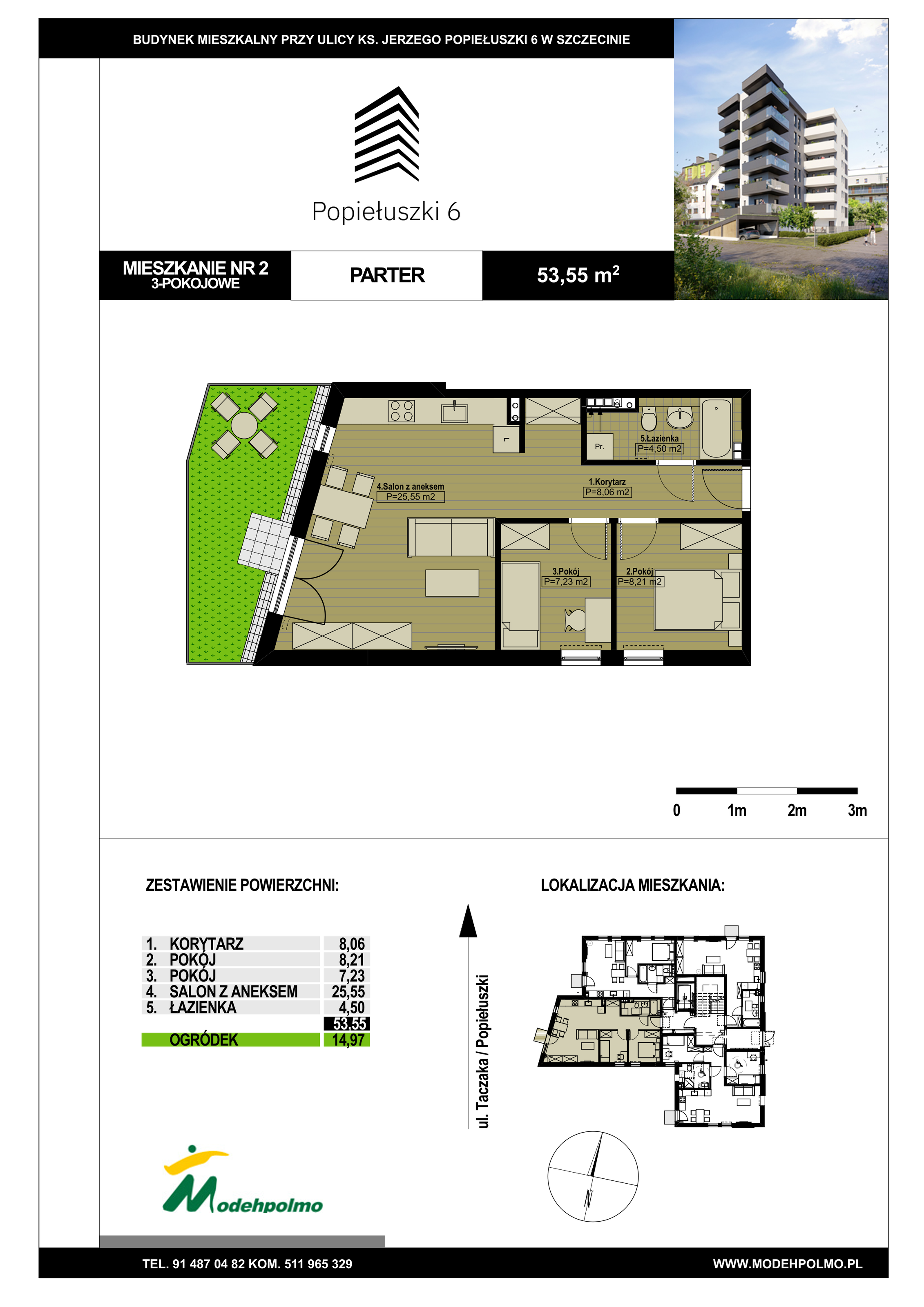 Mieszkanie 53,55 m², parter, oferta nr 2, Popiełuszki, Szczecin, Zachód, Pogodno, ul. Popiełuszki 6-idx