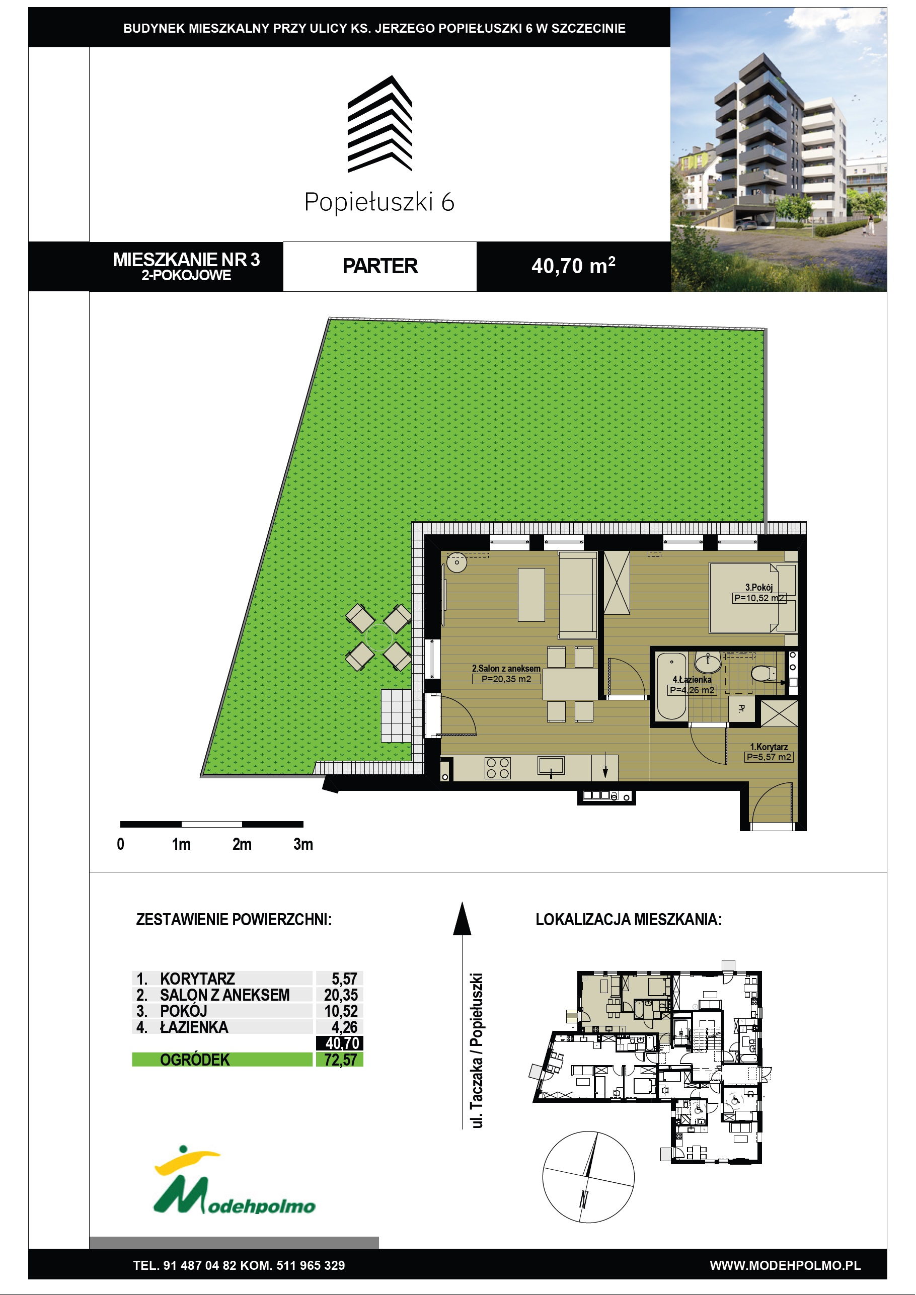 Mieszkanie 40,70 m², parter, oferta nr 3, Popiełuszki, Szczecin, Zachód, Pogodno, ul. Popiełuszki 6-idx