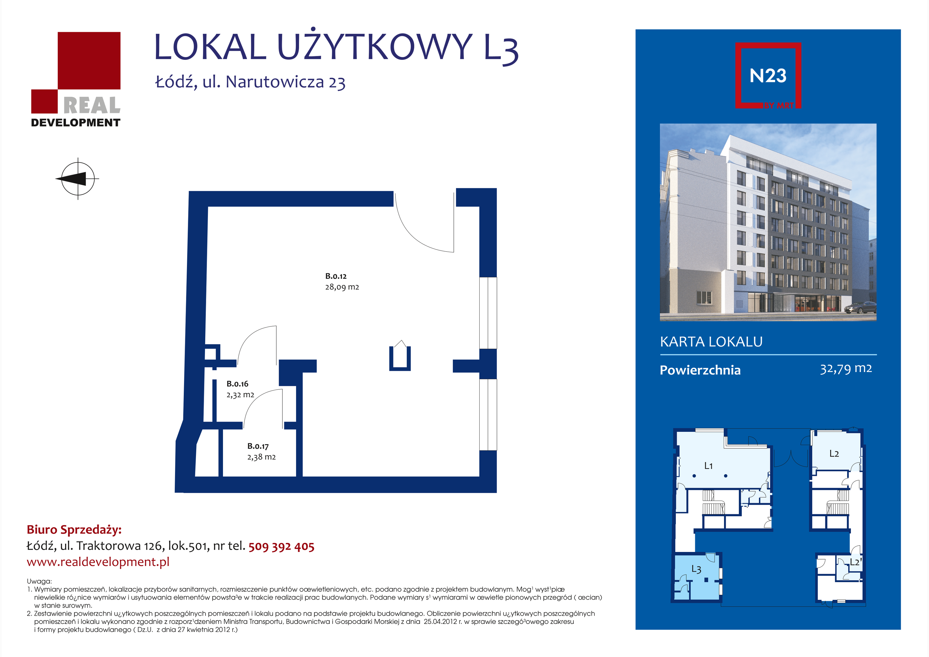 Lokal użytkowy 32,79 m², oferta nr L3, Narutowicza 23 - lokale użytkowe, Łódź, Śródmieście, ul. Narutowicza 23-idx