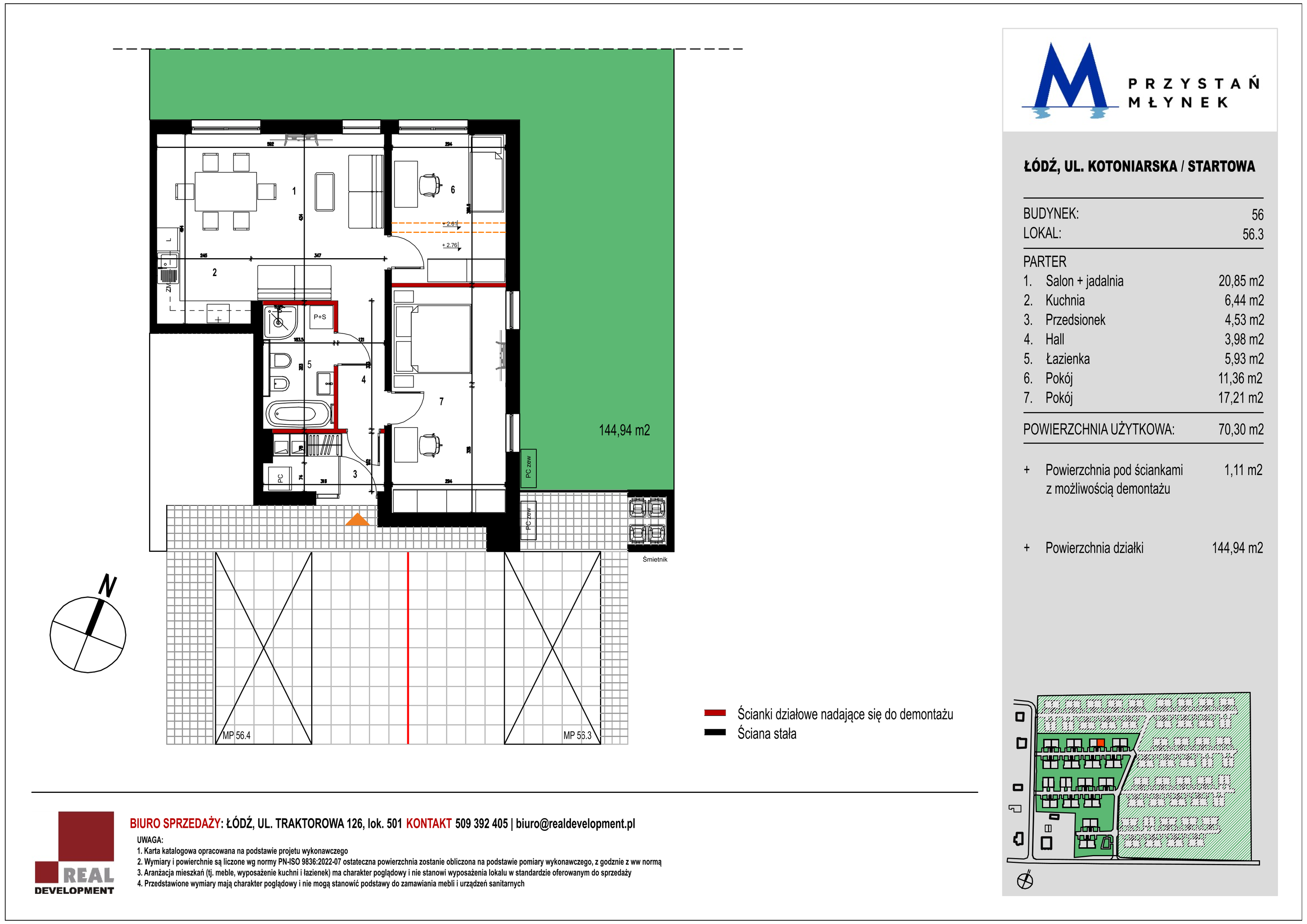 Mieszkanie 70,30 m², parter, oferta nr 56_3, Przystań Młynek, Łódź, Górna, Dąbrowa, ul. Kotoniarska/ Startowa-idx