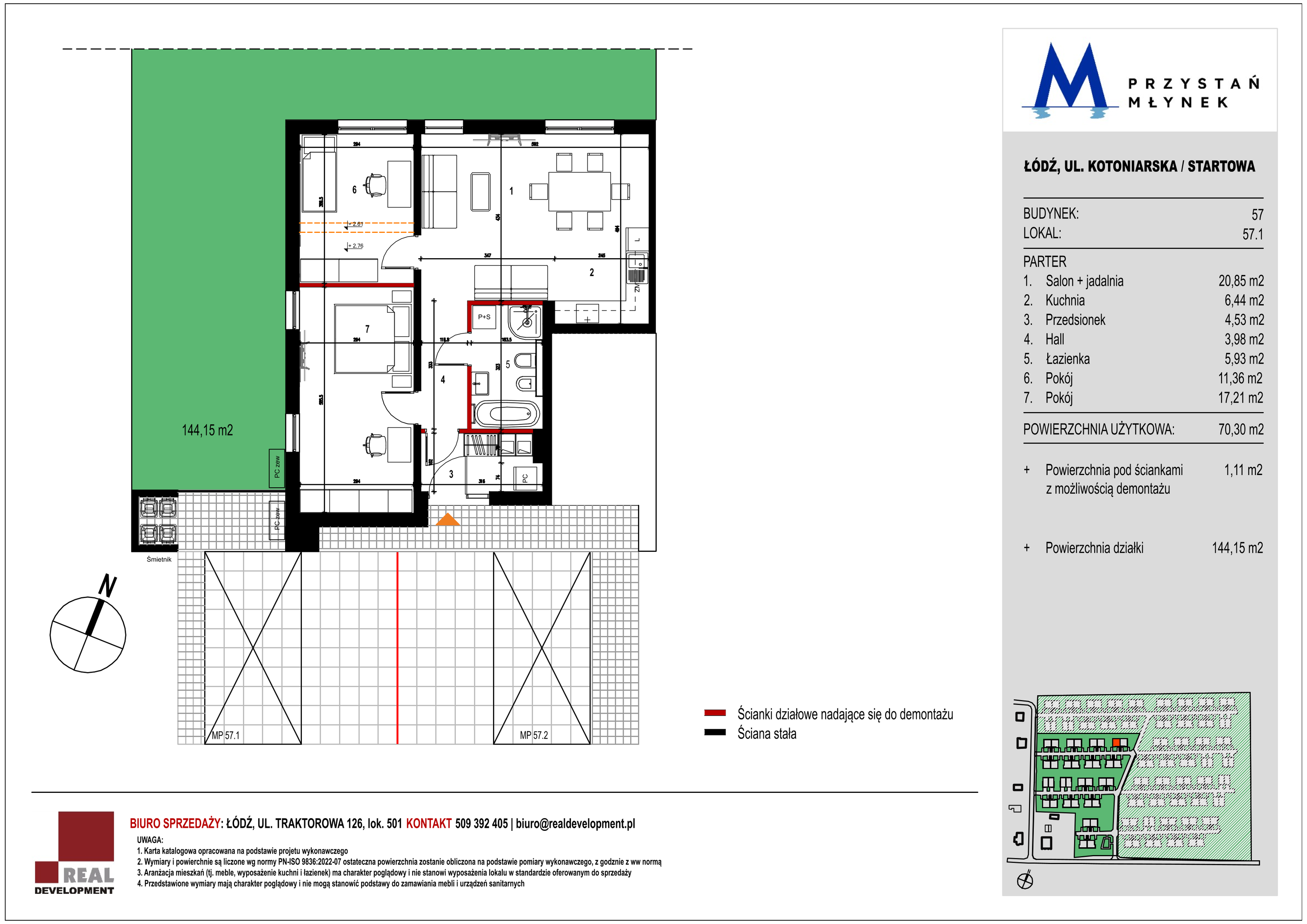 Mieszkanie 70,30 m², parter, oferta nr 57_1, Przystań Młynek, Łódź, Górna, Dąbrowa, ul. Kotoniarska/ Startowa-idx