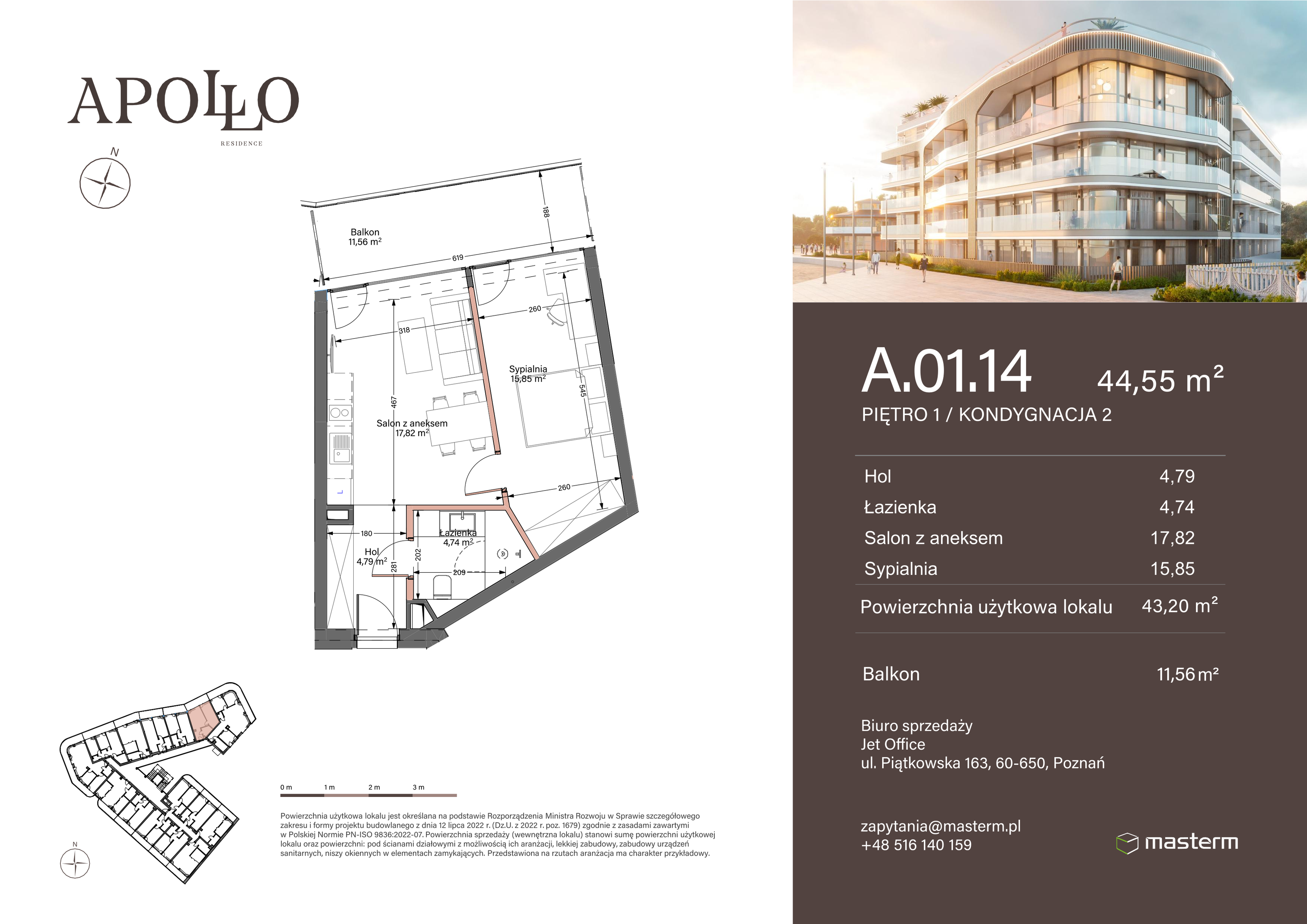 Apartament 44,55 m², piętro 1, oferta nr A.1.14, Apollo Residence, Darłowo, ul. Kąpielowa 11-idx