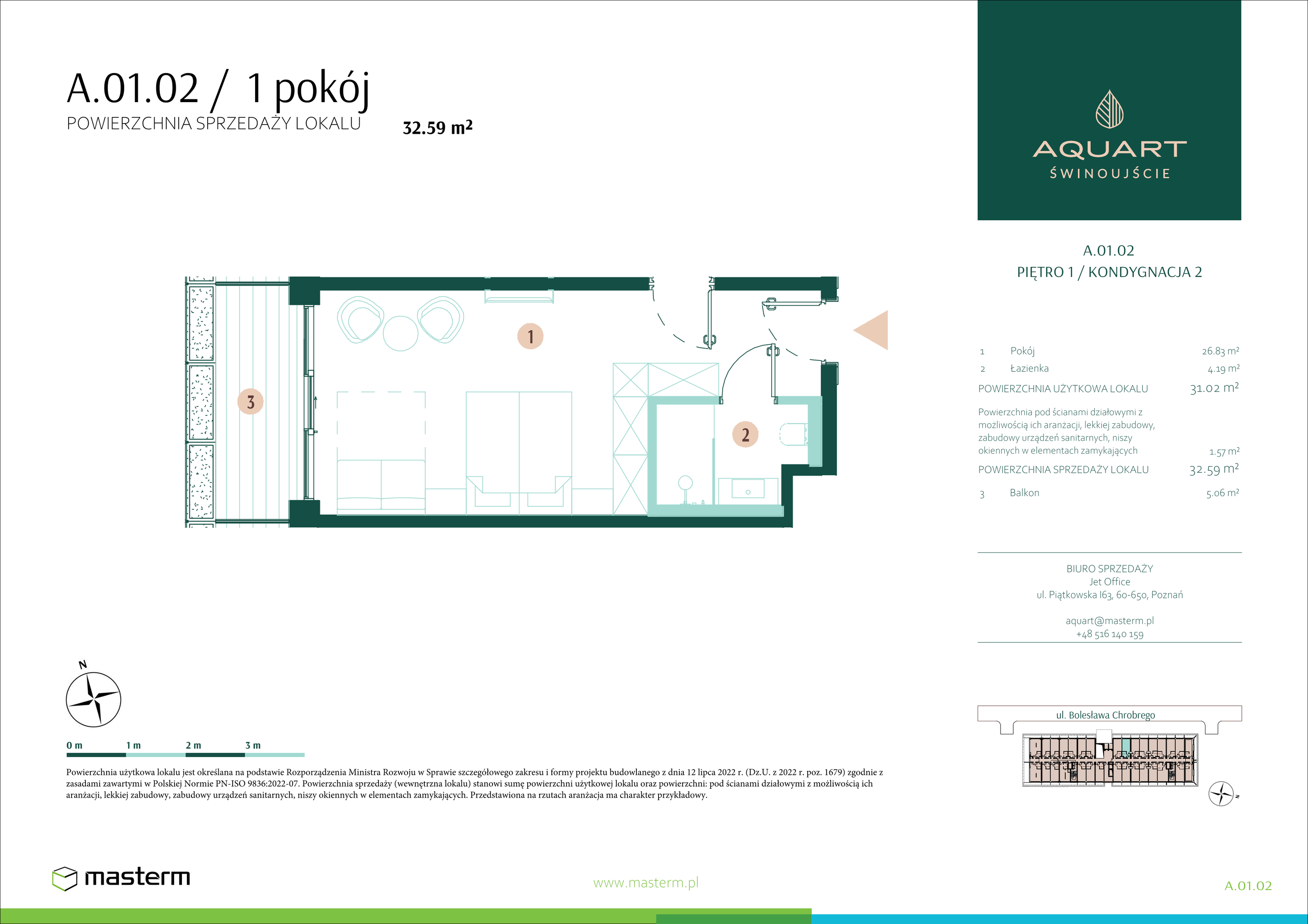 Apartament 32,59 m², piętro 1, oferta nr A/01/02, Aquart, Świnoujście, ul. Bolesława Chrobrego 35-idx