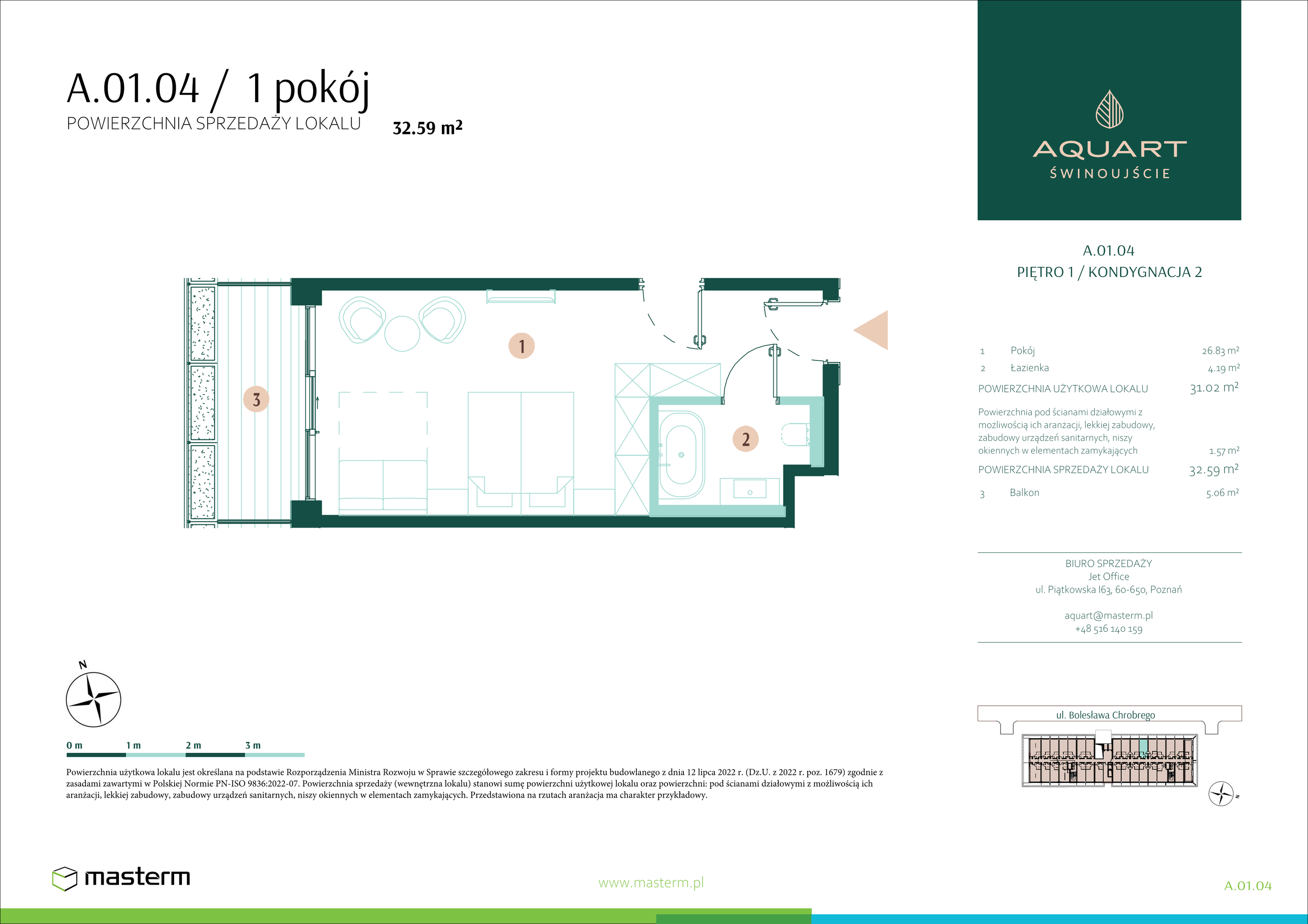 Apartament 32,59 m², piętro 1, oferta nr A/01/04, Aquart, Świnoujście, ul. Bolesława Chrobrego 35-idx