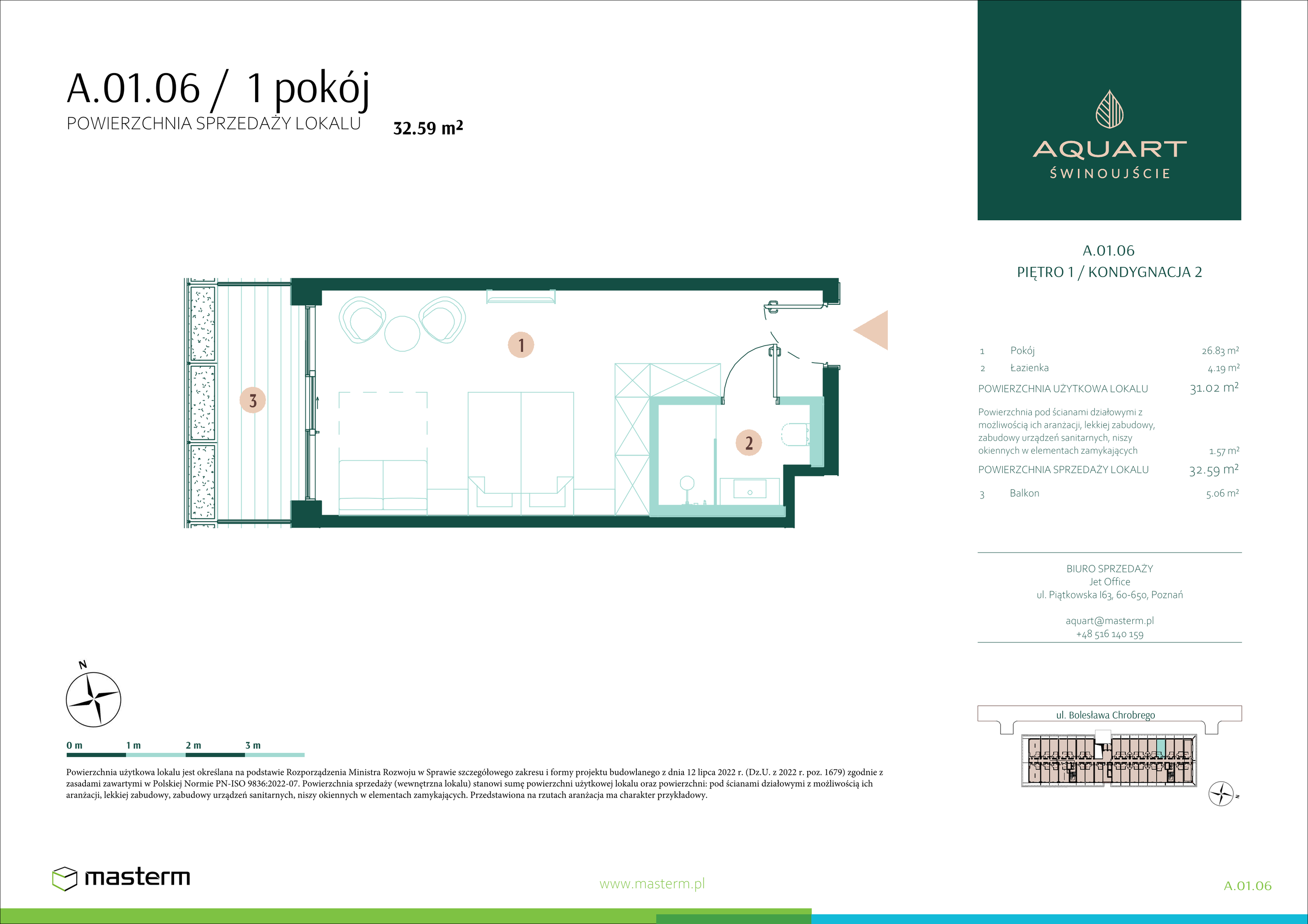 Apartament 32,59 m², piętro 1, oferta nr A/01/06, Aquart, Świnoujście, ul. Bolesława Chrobrego 35-idx