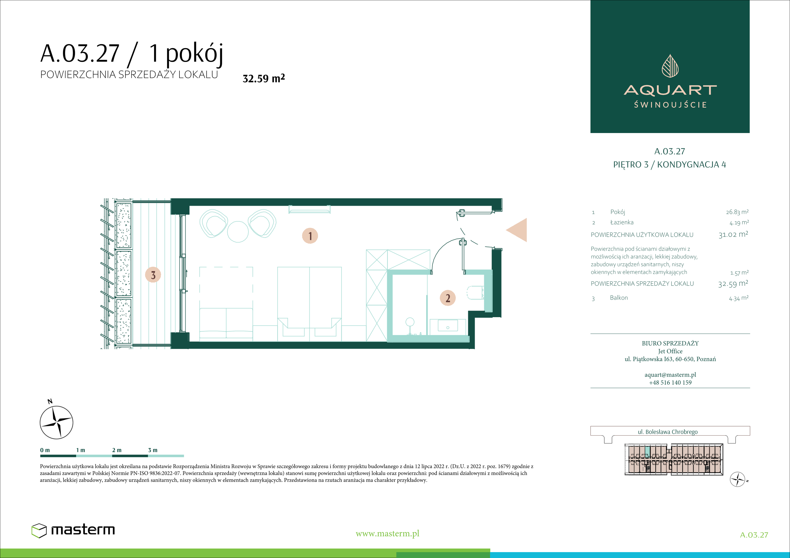 Apartament 32,59 m², piętro 3, oferta nr A/03/27, Aquart, Świnoujście, ul. Bolesława Chrobrego 35-idx