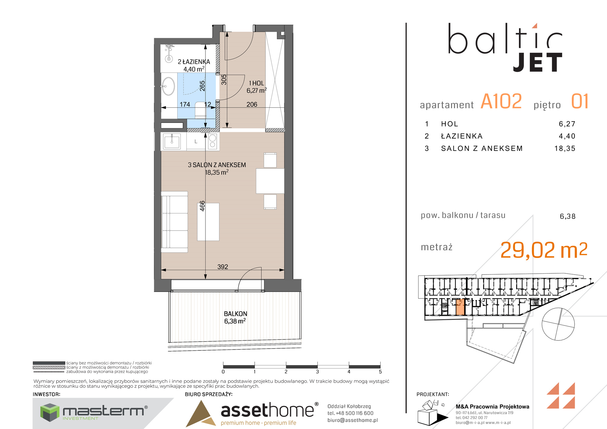 Apartament 29,02 m², piętro 1, oferta nr A102, Baltic Jet, Ustronie Morskie, ul. Graniczna-idx