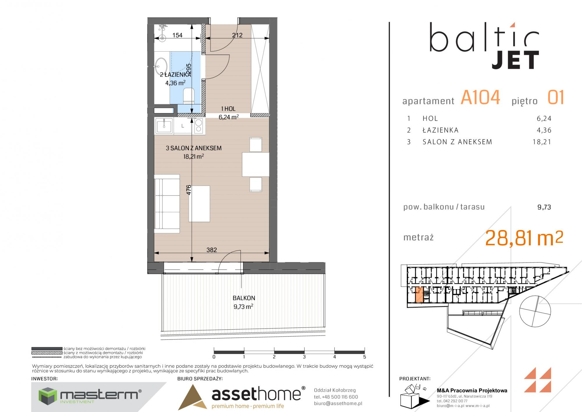 Apartament 28,81 m², piętro 1, oferta nr A104, Baltic Jet, Ustronie Morskie, ul. Graniczna-idx