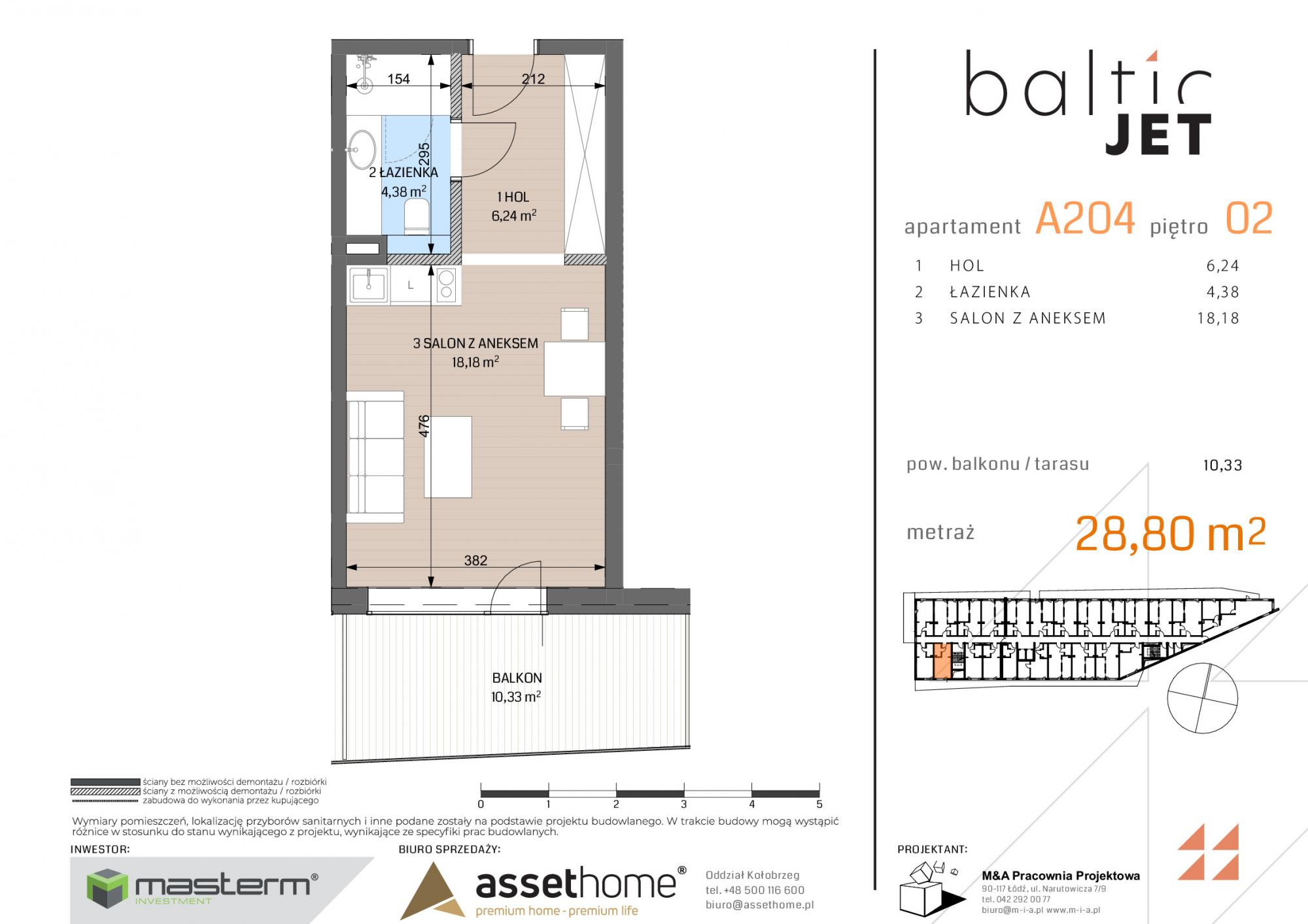 Apartament 28,80 m², piętro 2, oferta nr A204, Baltic Jet, Ustronie Morskie, ul. Graniczna-idx