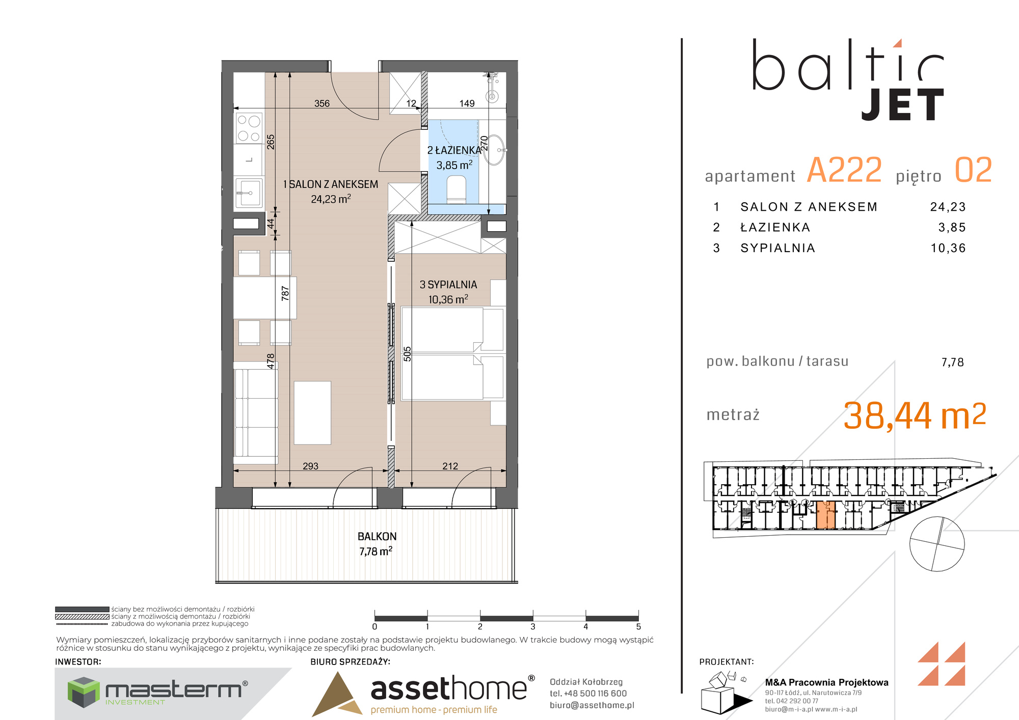 Apartament 38,44 m², piętro 2, oferta nr A222, Baltic Jet, Ustronie Morskie, ul. Graniczna-idx