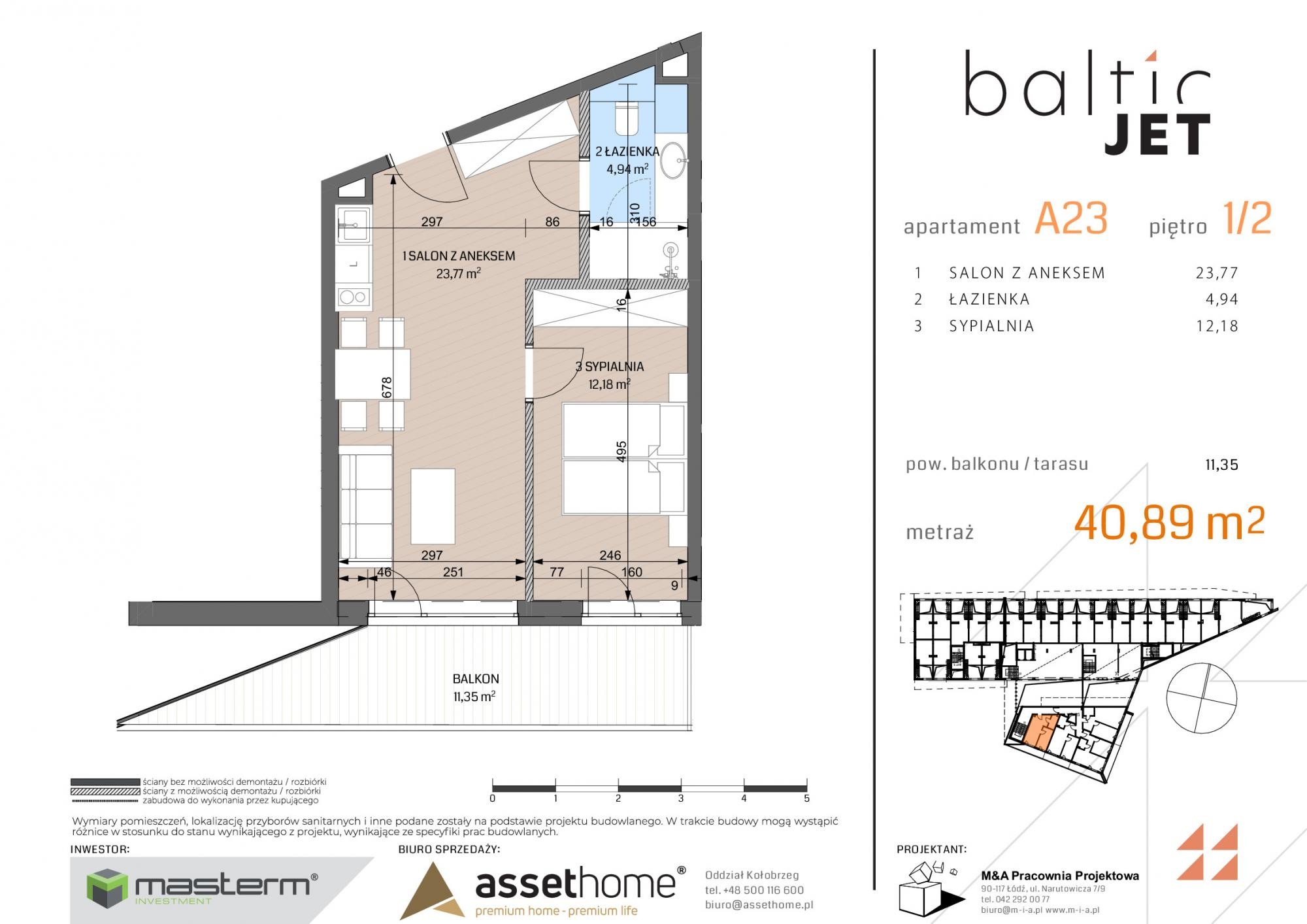 Apartament 40,89 m², parter, oferta nr A23, Baltic Jet, Ustronie Morskie, ul. Graniczna-idx